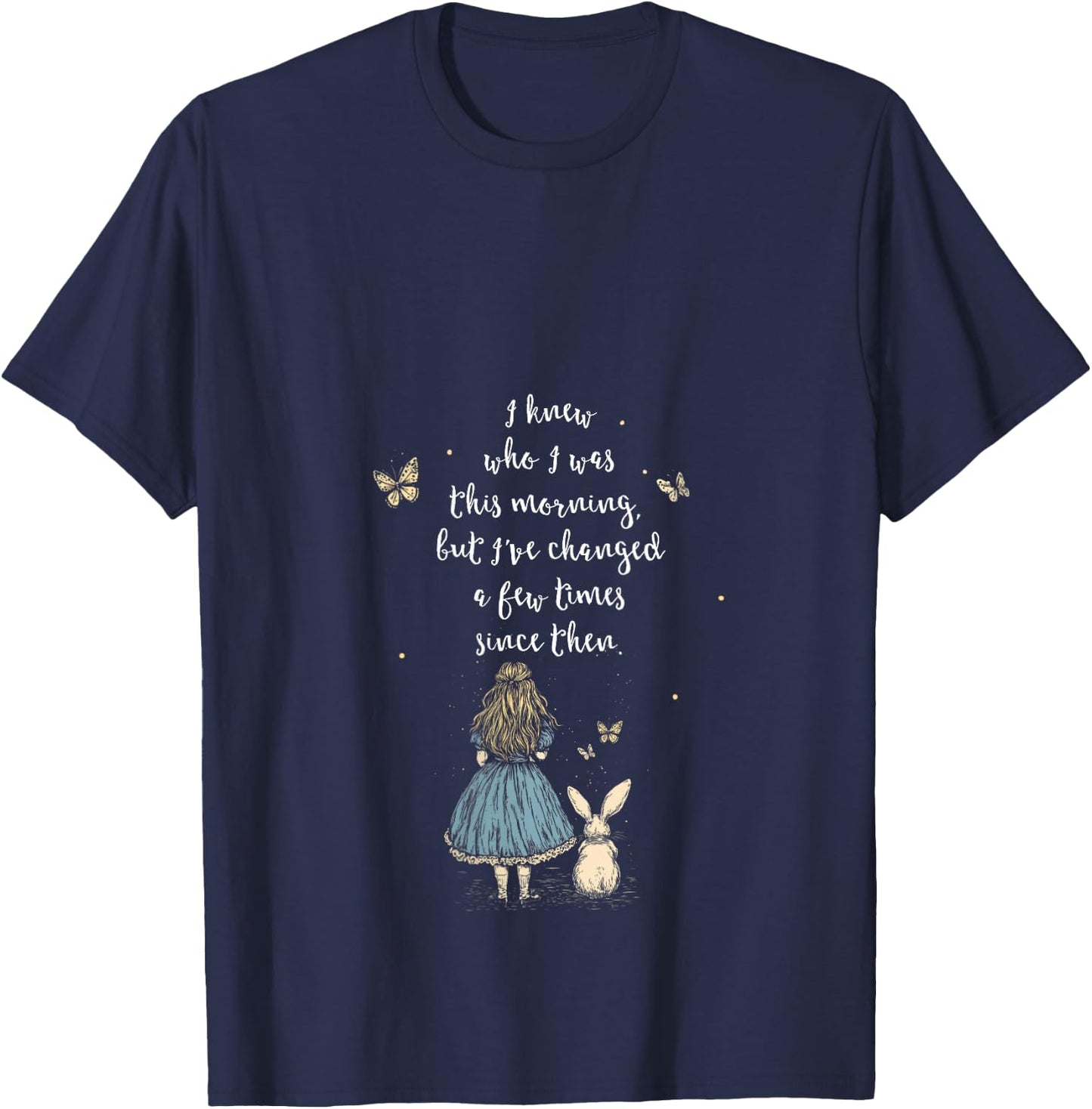 Alice in Wonderland Quote - Whimsical Fantasy Art Rabbit V-Neck T-Shirt - T-Shirt | Navy