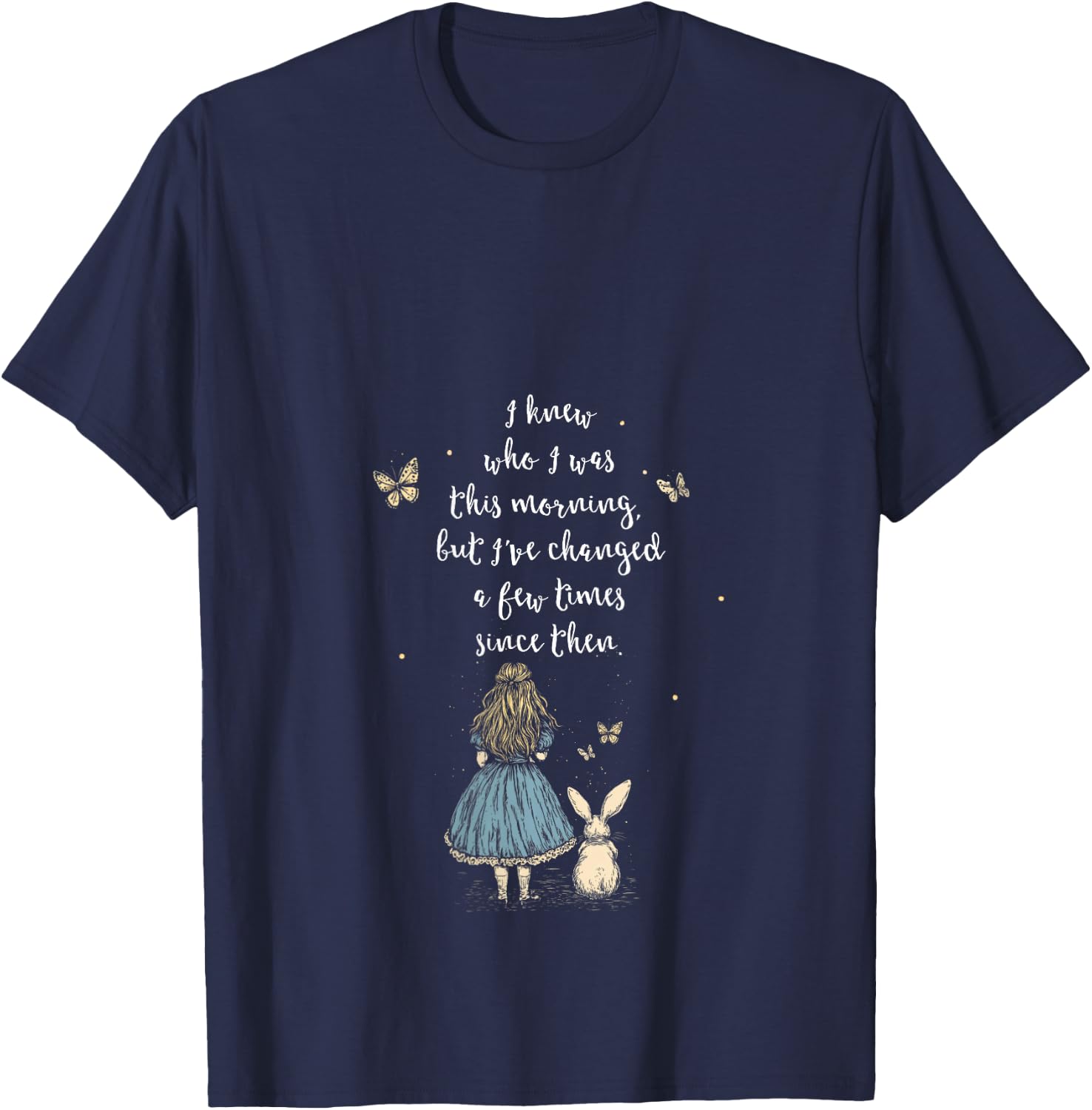 Alice in Wonderland Quote - Whimsical Fantasy Art Rabbit V-Neck T-Shirt - T-Shirt | Navy