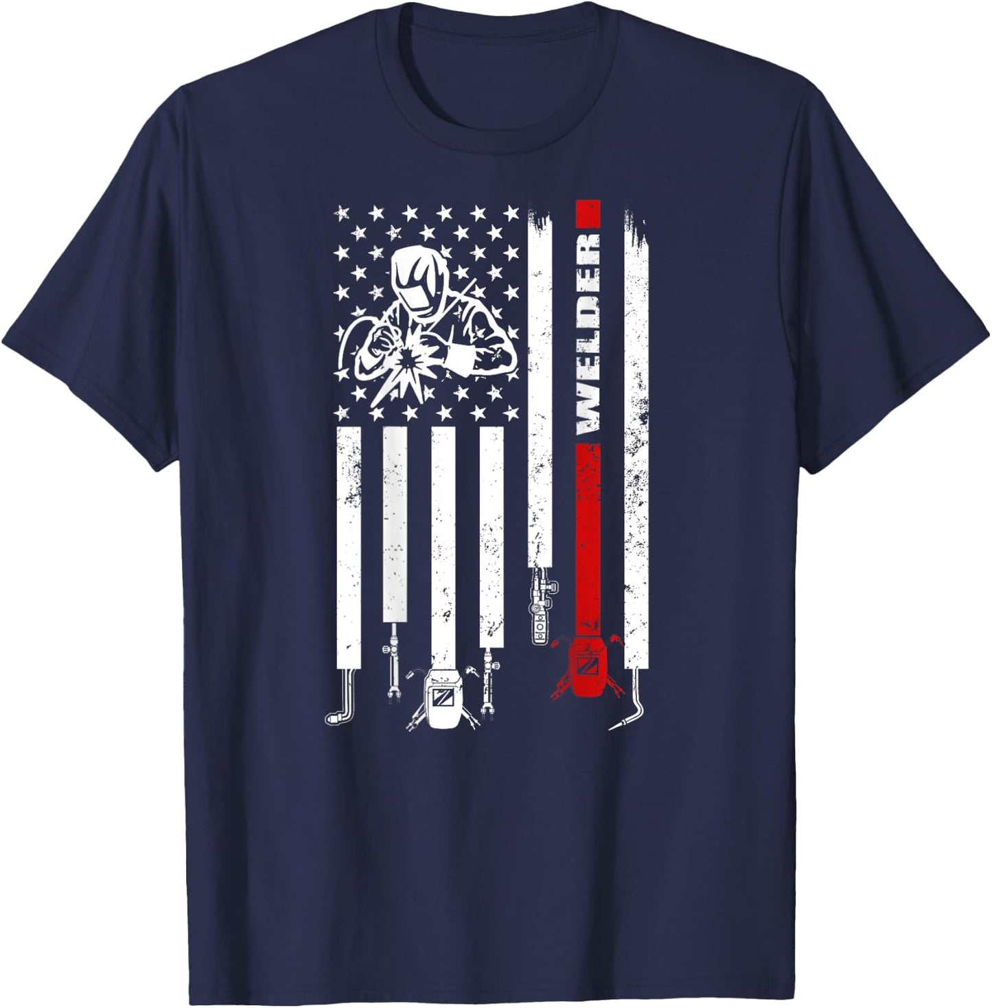 Vintage USA American Flag Welder Gift Patriotic Welding Men T-Shirt - T-Shirt | Navy