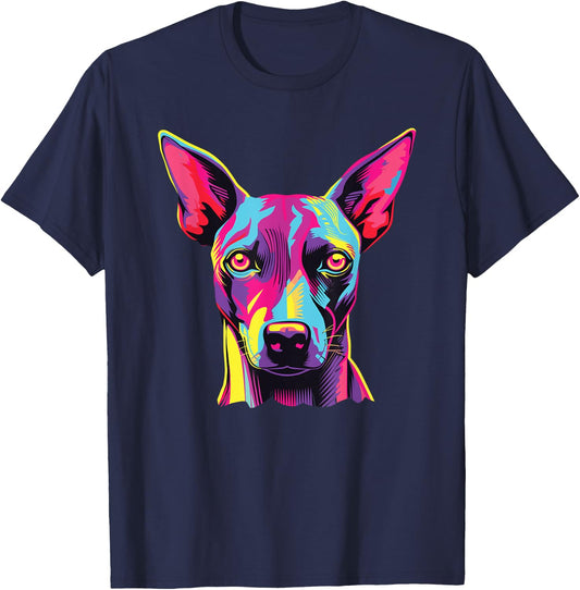 Watercolor Colorful American Hairless Terrier Dog T-Shirt - T-Shirt | Navy