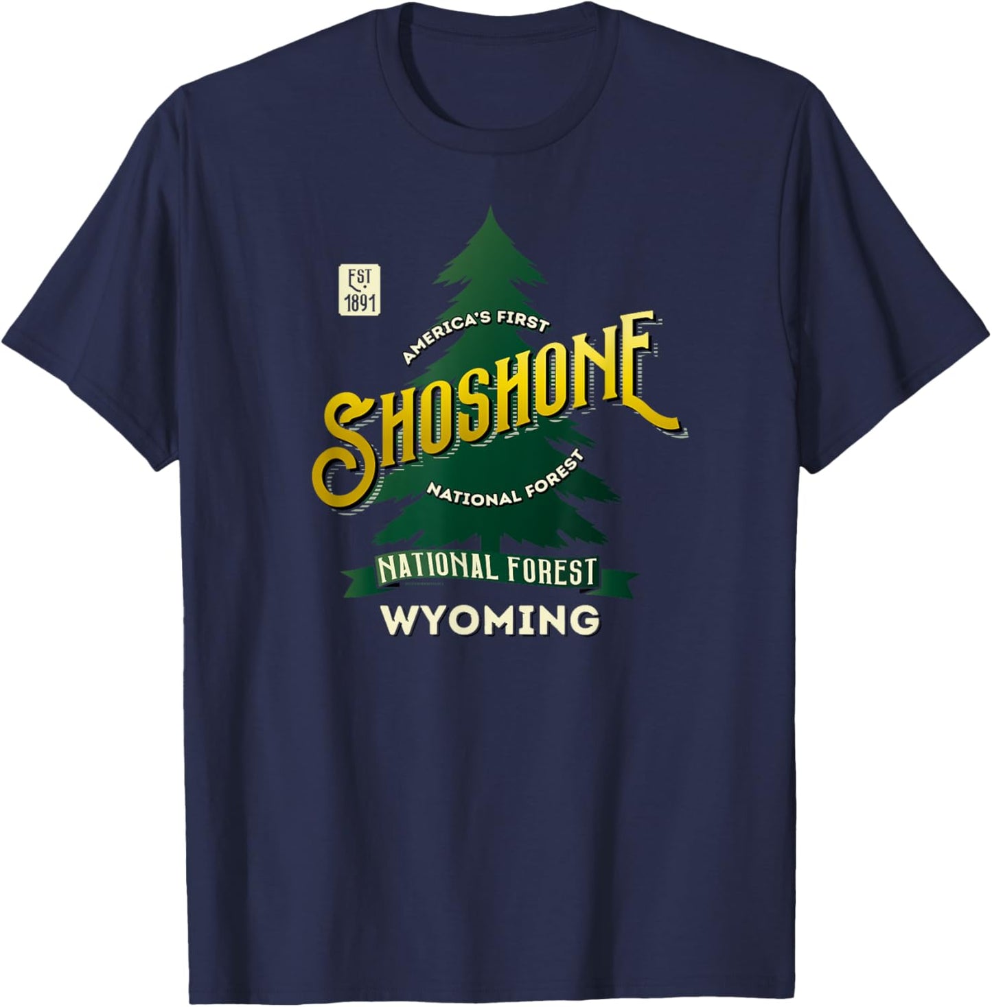 Shoshone National Forest Wyoming 1891 Retro Logo Shirt T-Shirt - T-Shirt | Navy