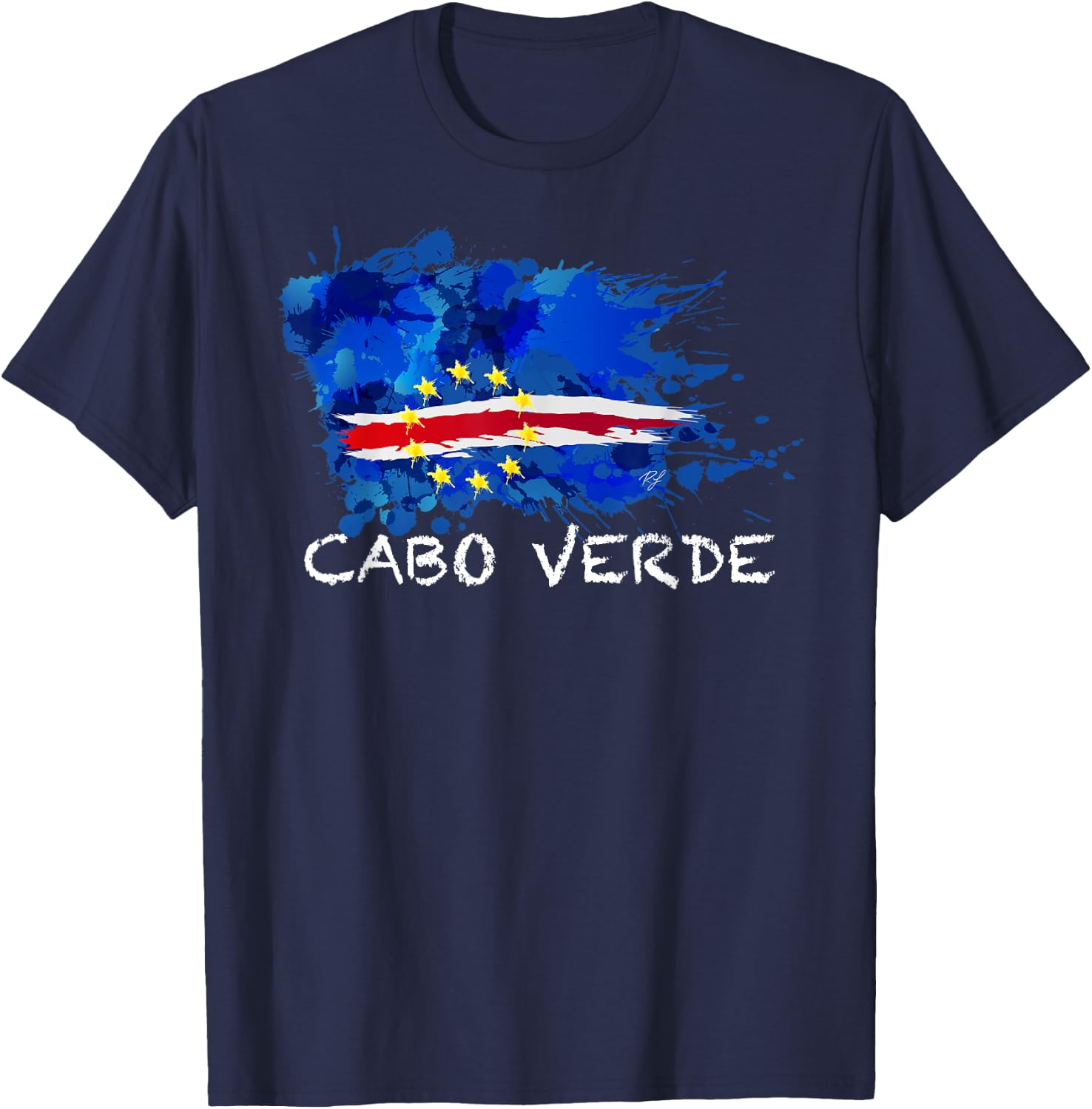 Cabo Verde Flagge mit weißem Text T-Shirt - T-Shirt | Navy