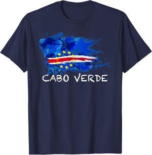 Cabo Verde Flagge mit weißem Text T-Shirt - T-Shirt | Navy