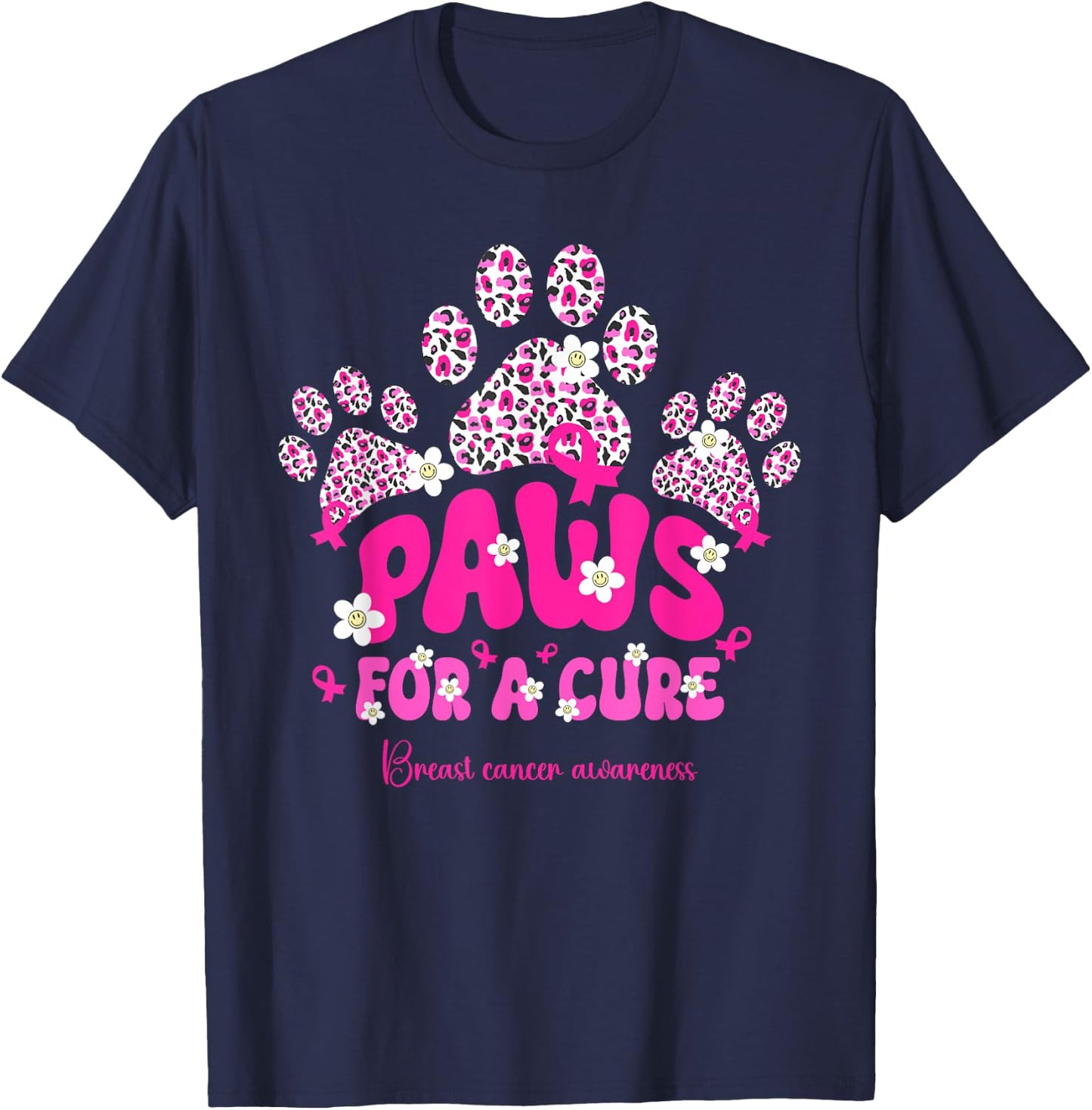 Paws for A Cure Breast Cancer Dog Lover Warrior Dog Paw Women Girls Kids T-Shirt - T-Shirt | Navy