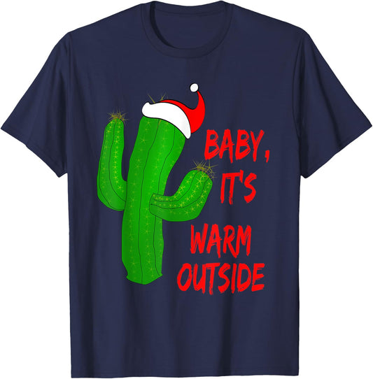 Christmas Desert Cactus Red Baby It's Warm Outside Gift T-Shirt - T-Shirt | Navy