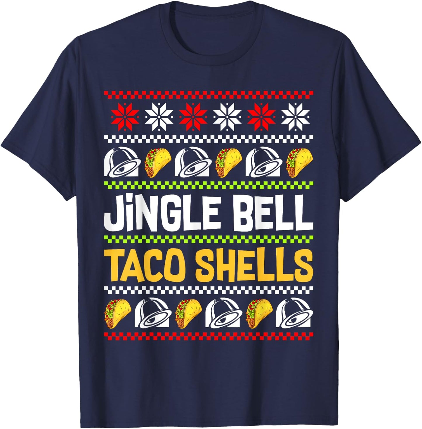 Groovy Christmas Jingle Bells Taco Shells Ugly Xmas Family T-Shirt - T-Shirt | Navy