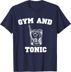 Gym and Tonic Print Funny Gin Liquor Bar Design T-Shirt - T-Shirt | Navy