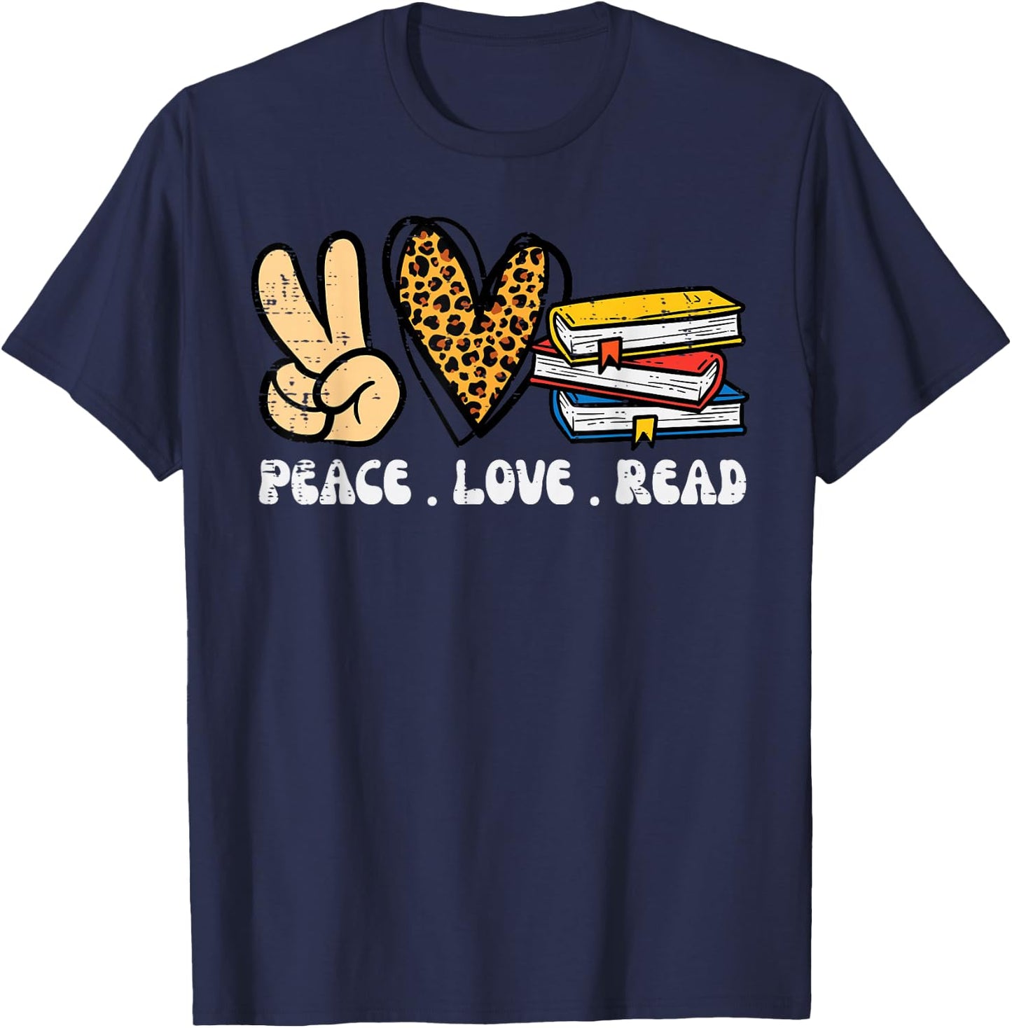Leopard Peace Love Read Book Lover Librarian Bookworm Women T-Shirt - T-Shirt | Navy