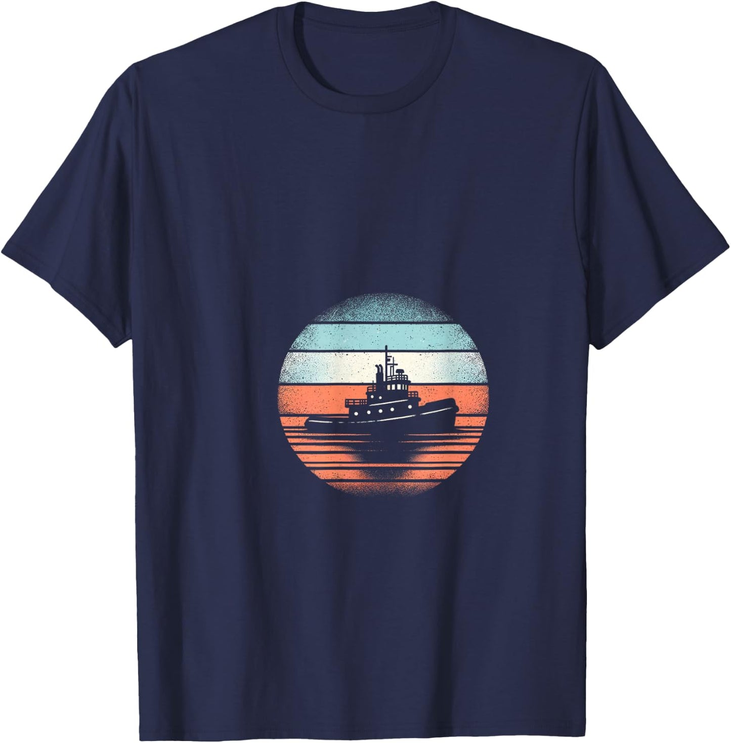 Bateau remorqueur vintage au coucher du soleil T-Shirt - T-Shirt | Navy