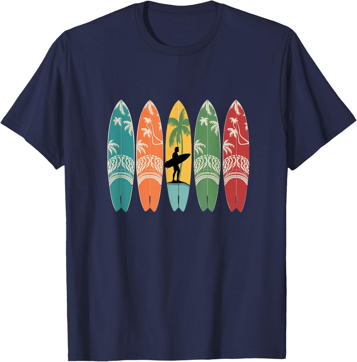 Colourful Surfboard Men Women Kids Surfer Surfboard , black T-Shirt - T-Shirt | Navy