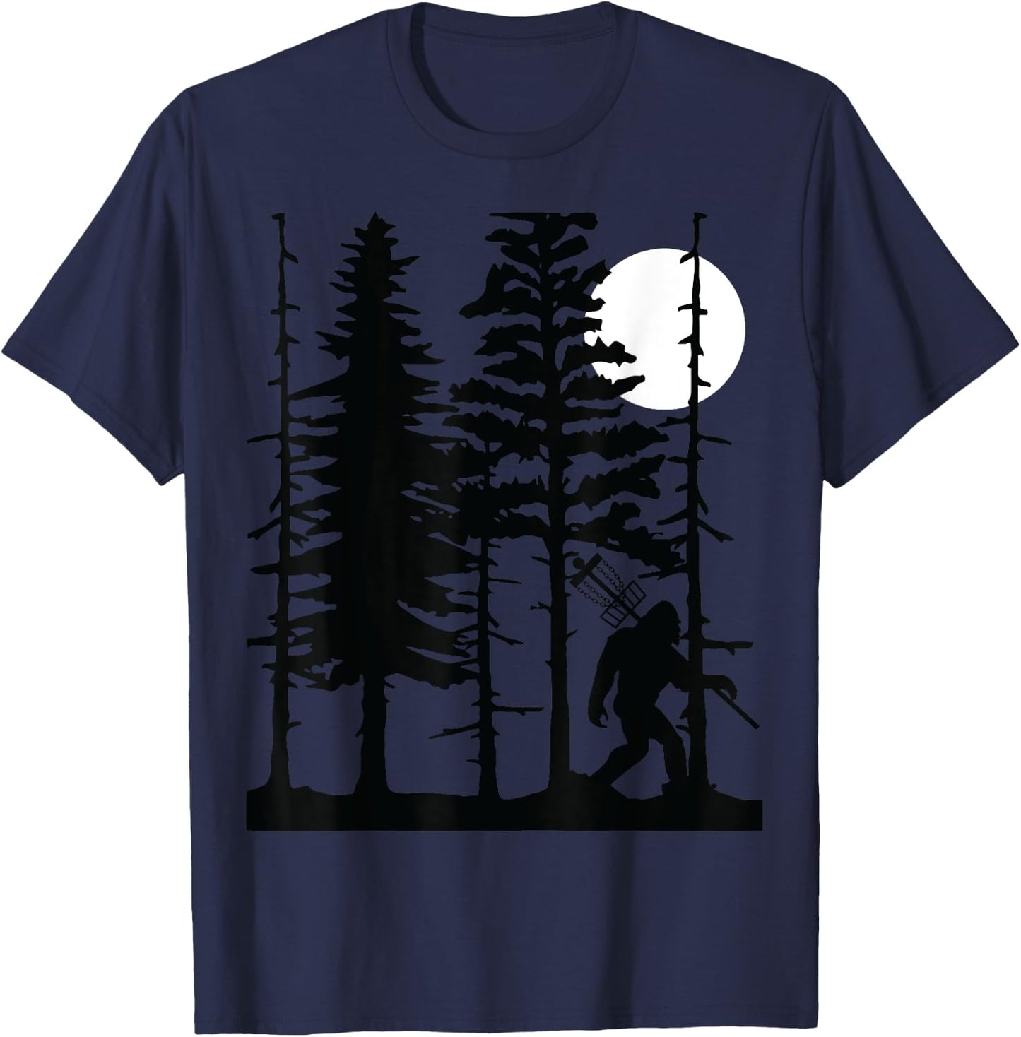 Disc Golf Bigfoot Hiding Wildlife Trees Nature Retro Forest T-Shirt - T-Shirt | Navy