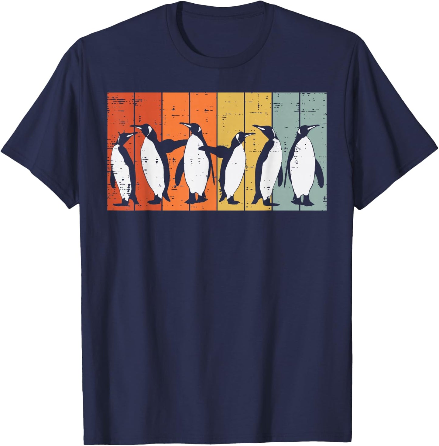Penguins Retro Stripes Retro Antarctic Bird Kids Men Women T-Shirt - T-Shirt | Navy