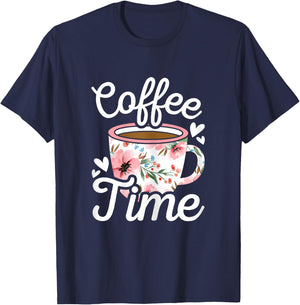 Coffee Time Cute Coffee Lover Women Girls T-Shirt - T-Shirt | Navy