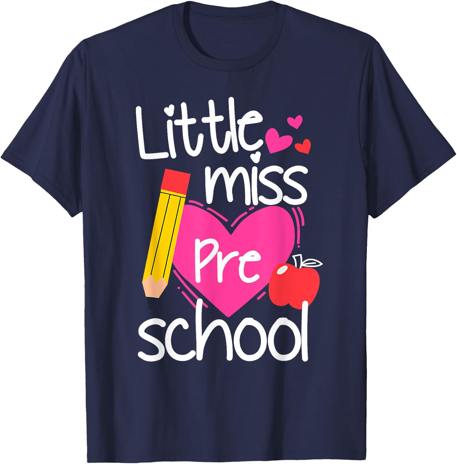 Little Miss Preschool First Day Of Hello Preschool Girls T-Shirt - T-Shirt | Navy