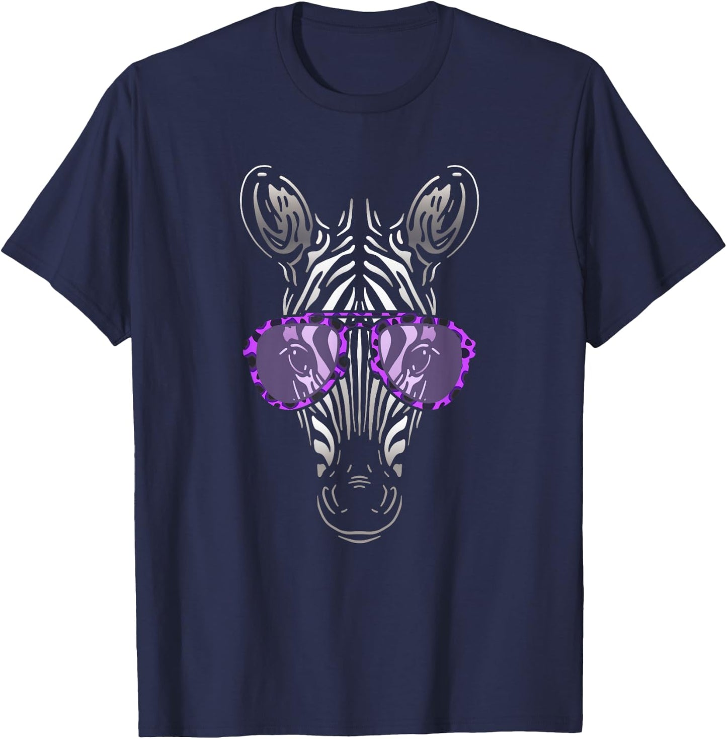 Zebra in Purple Leopard Print Sunglasses Funny Art Graphic T-Shirt - T-Shirt | Navy