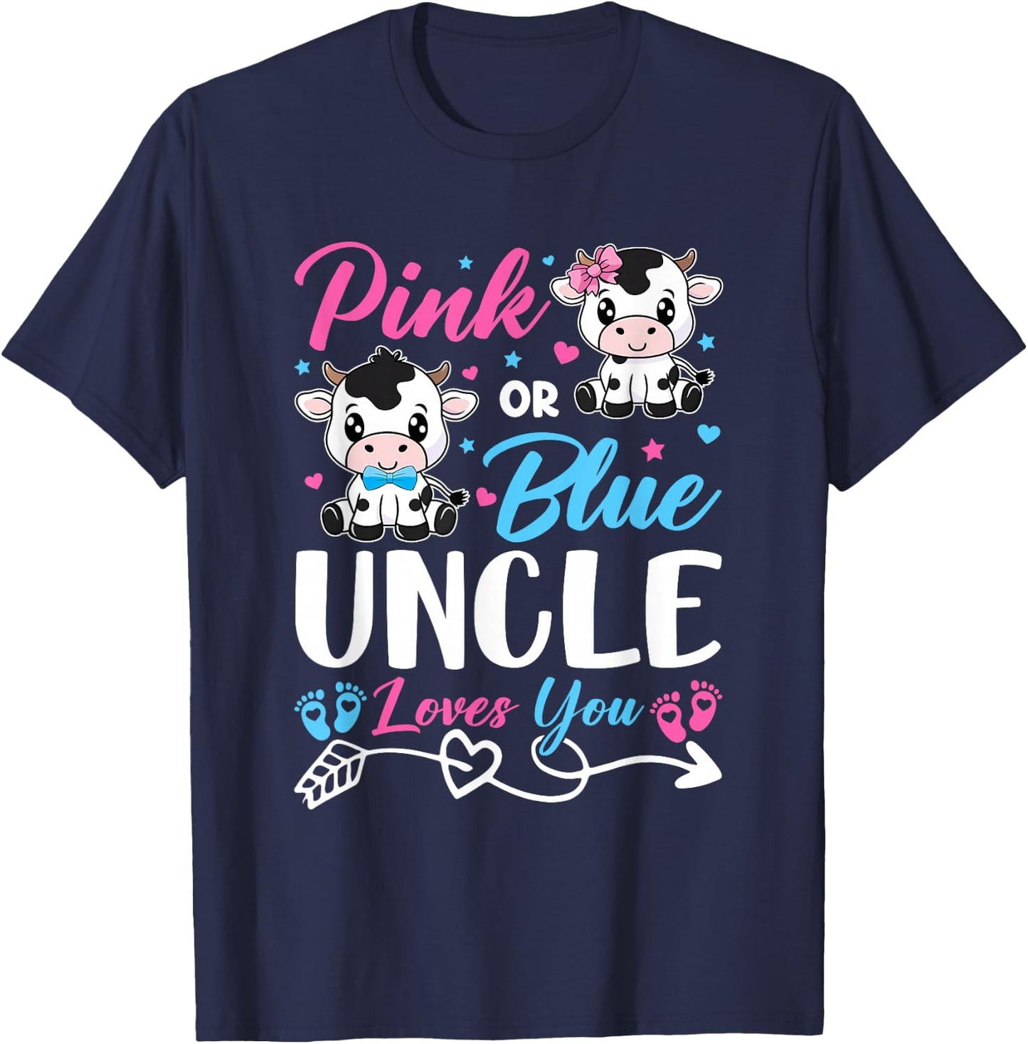 Pink Or Blue Uncle Loves You Cow Baby Gender Reveal Baby T-Shirt - T-Shirt | Navy