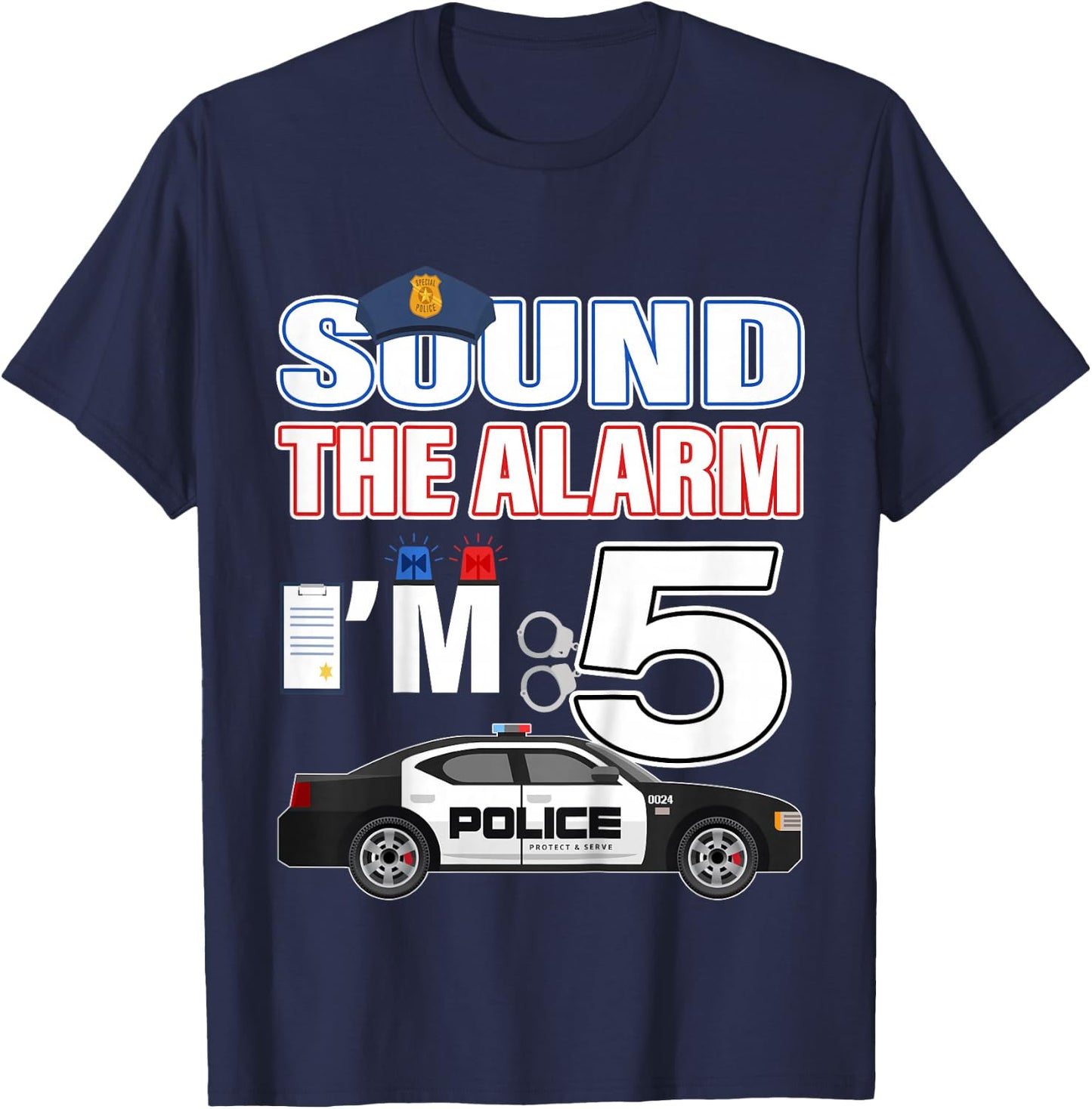 Kids Police Car 5th Birthday Boy 5 year old Cop Policeman Officer T-Shirt - T-Shirt | Navy