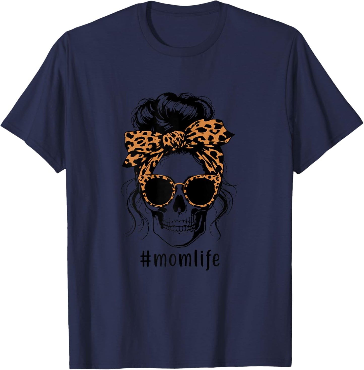 Mom Life Skull Leopard Pattern Mother's Day Super Best Mum , gray T-Shirt - T-Shirt | Navy