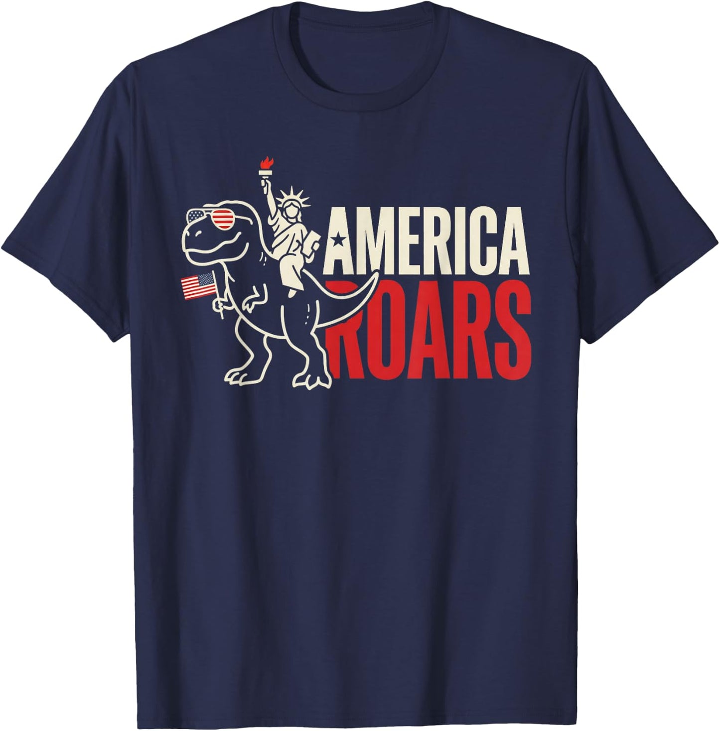 Statue of Liberty American Dinosaur Funny 4th of July Boys T-Shirt - T-Shirt | Navy