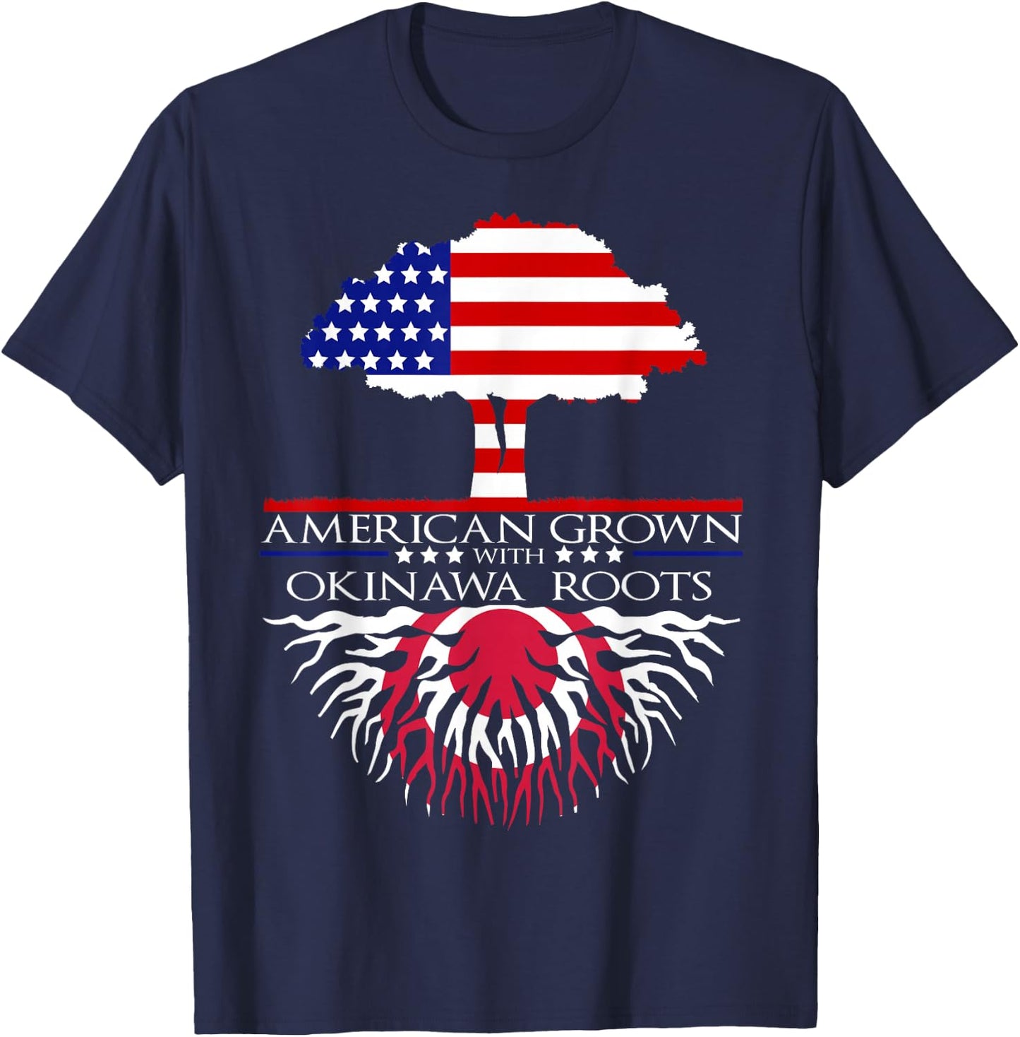Okinawa Roots Japanese American Flag T-Shirt - T-Shirt | Navy