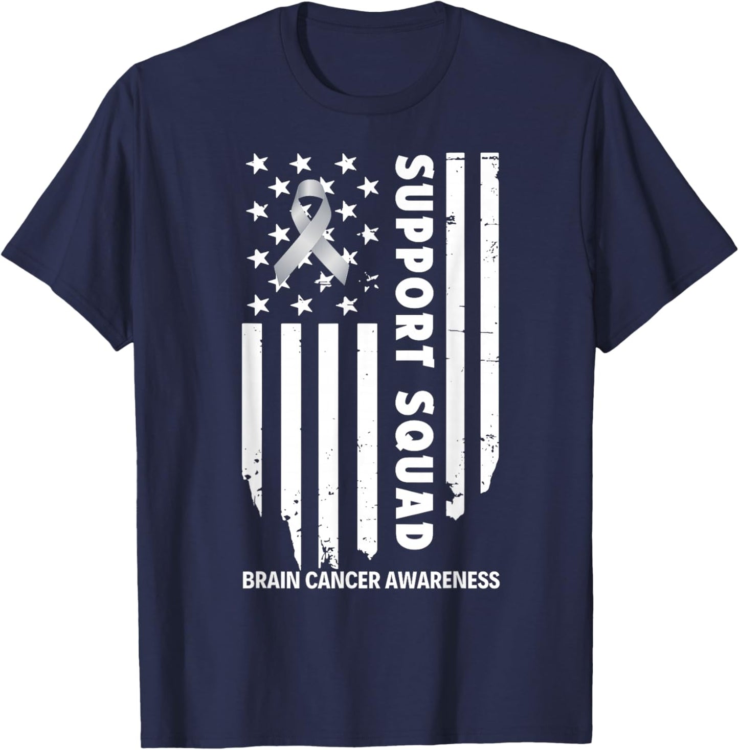Brain Cancer Awareness Support Squad/USA Flag & Love for Mom T-Shirt - T-Shirt | Navy