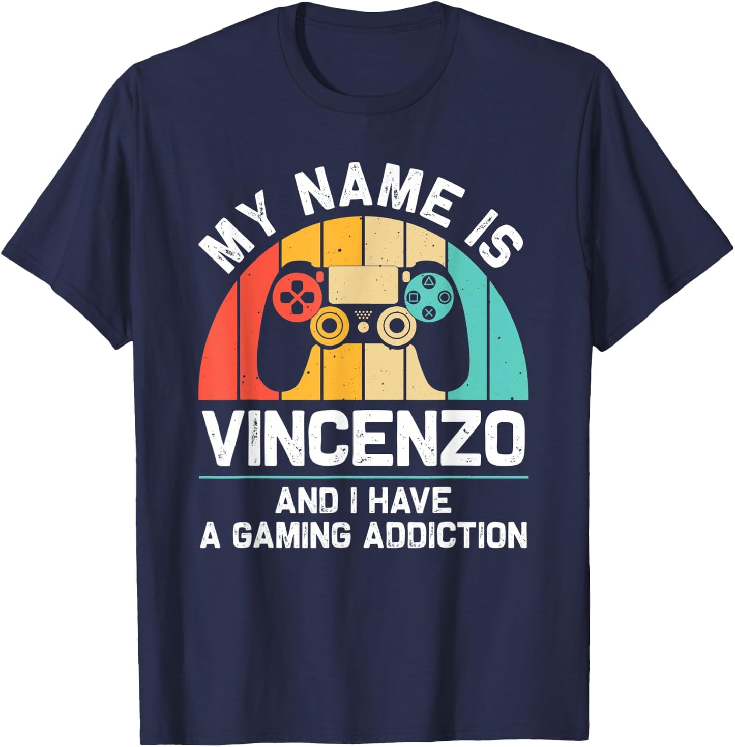VINCENZO Gift Name Personalized Funny Gaming Geek Birthday T-Shirt - T-Shirt | Navy