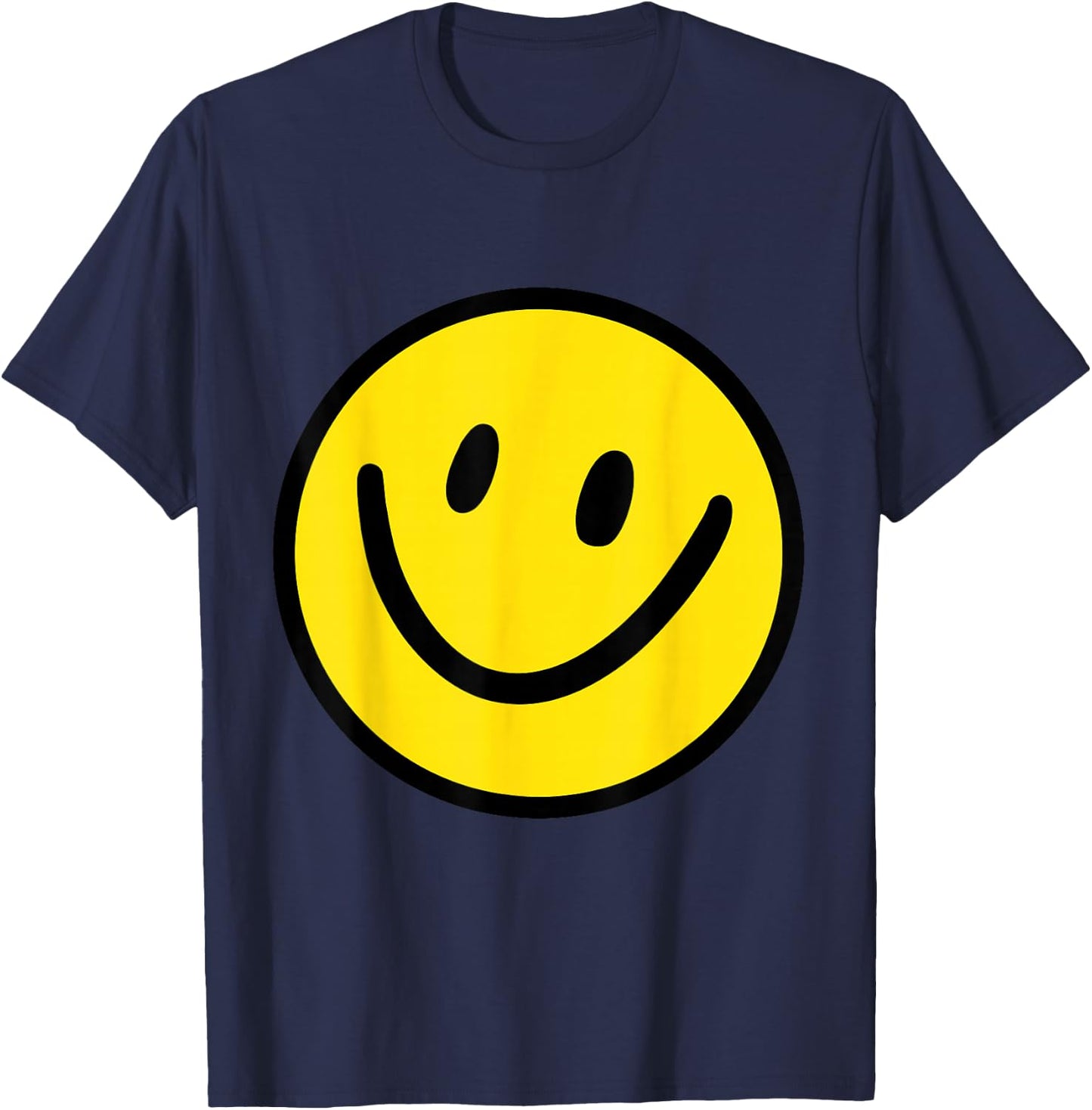 Happy Face Yellow Smile Emoticon , black T-Shirt - T-Shirt | Navy