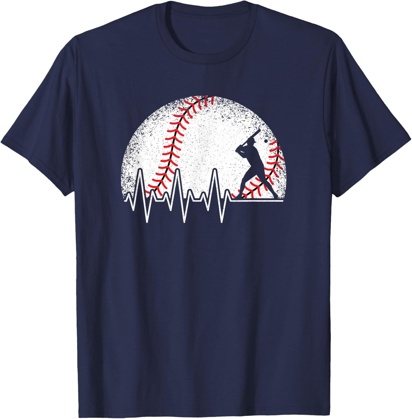 Baseball Heartbeat Baseball Player Ball Women Men Kids , black T-Shirt - T-Shirt | Navy