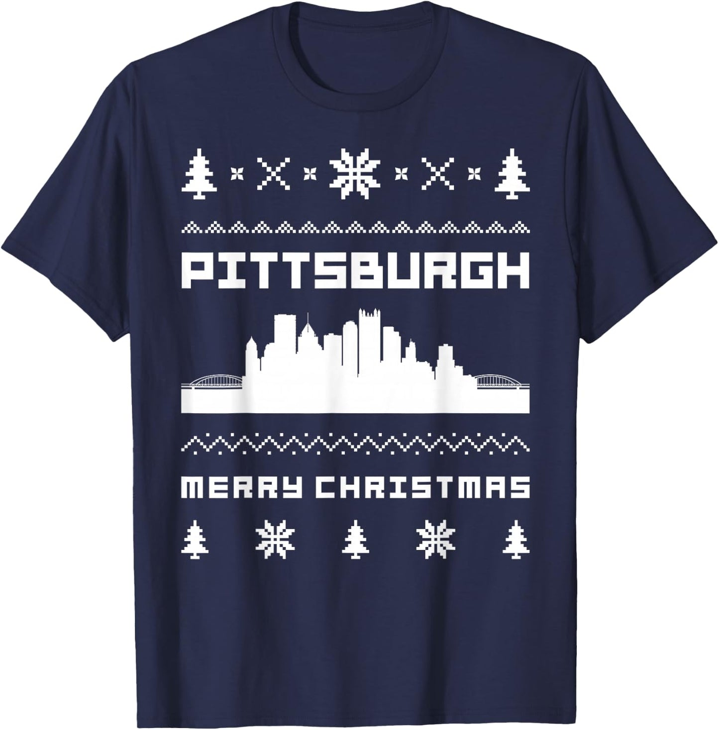 Pittsburgh Ugly Christmas Sweater T-Shirt - T-Shirt | Navy