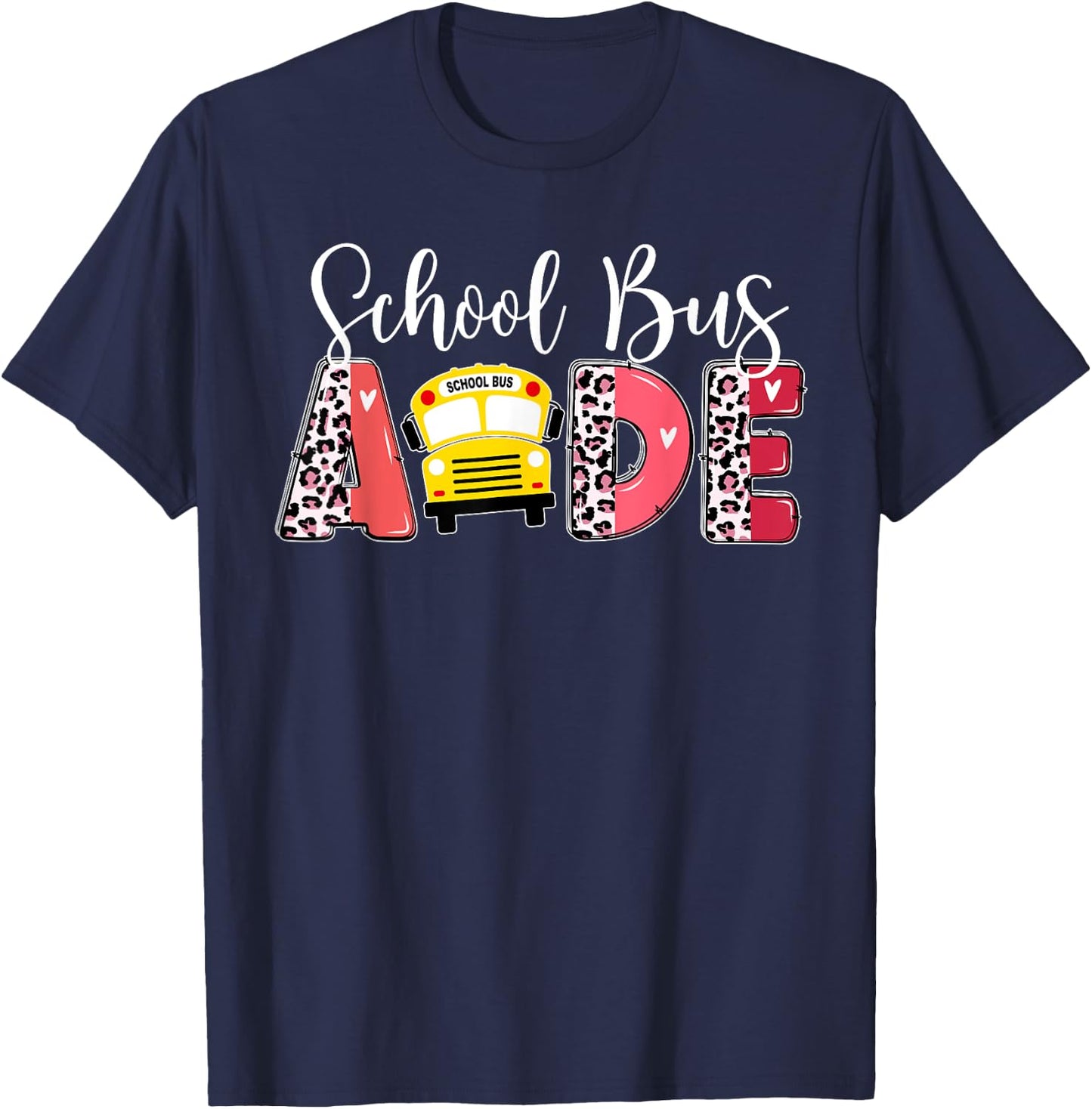 School Bus Aide Leopard Bus Aide T-Shirt - T-Shirt | Navy