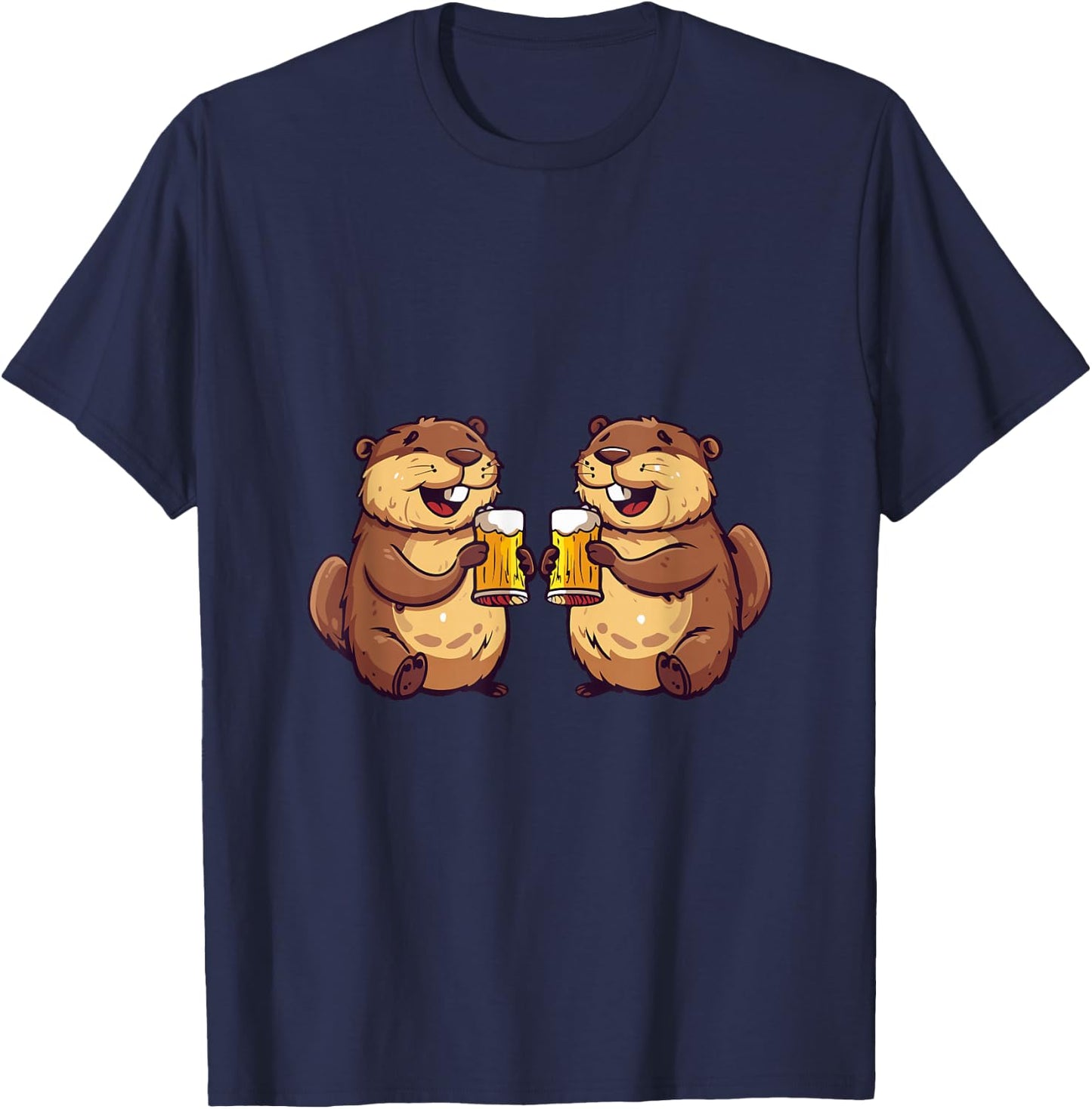 Drinking Beaver With Beer | Birthday Party T-Shirt - T-Shirt | Navy