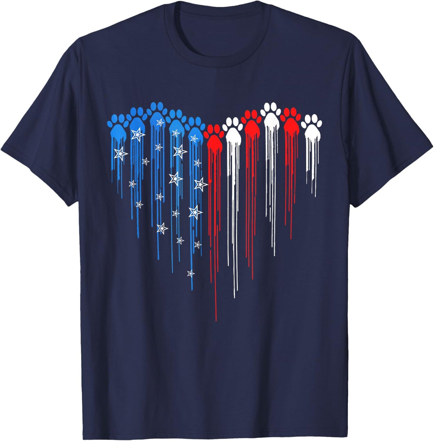 Dripping Heart Dog Paw 4th Of July USA Flag Dog Paw Print Men Women Kids T-Shirt - T-Shirt | Navy