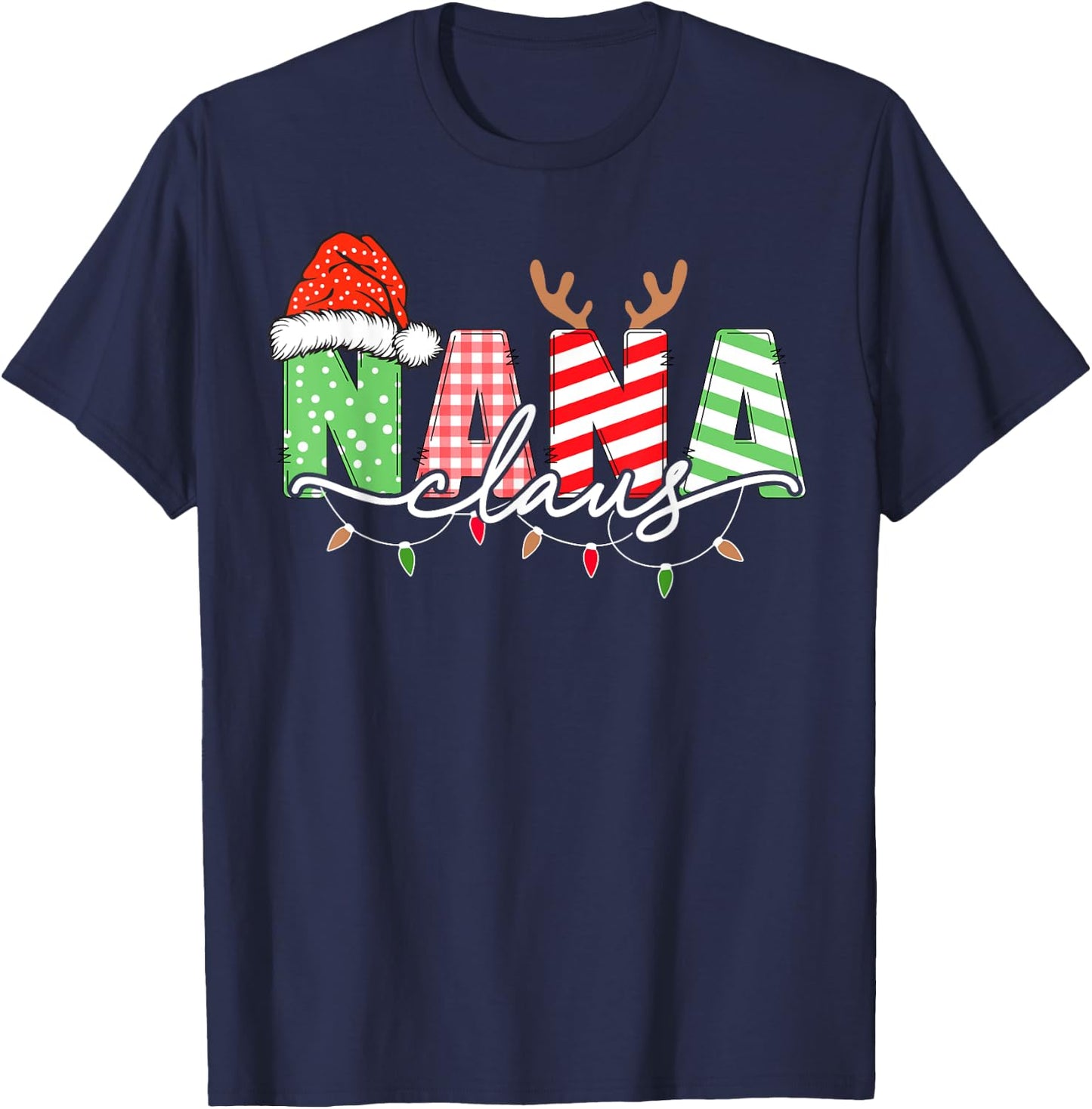 Nana Claus Xmas Christmas Lights Pajama Family Matching T-Shirt - T-Shirt | Navy