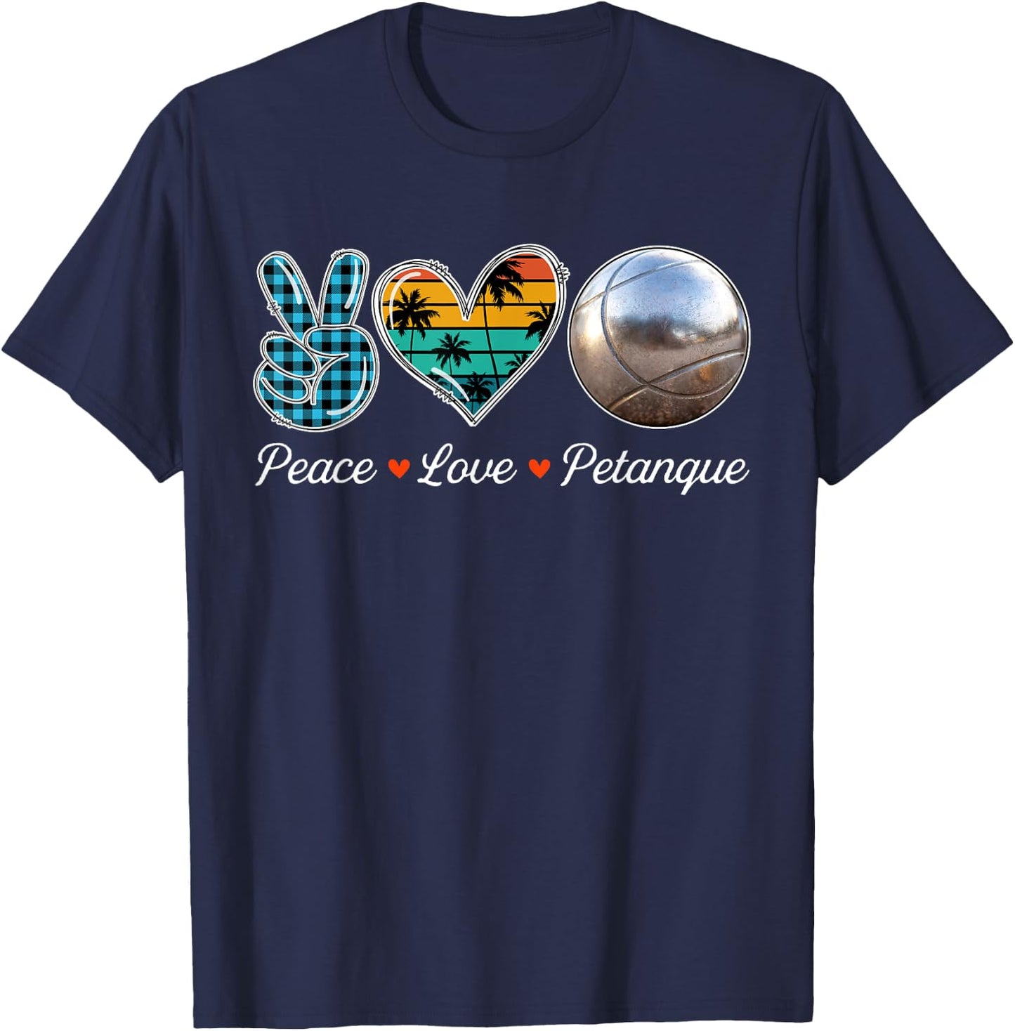 Peace Love Costume Petanque Cute Hand Sign Player Lover T-Shirt - T-Shirt | Navy