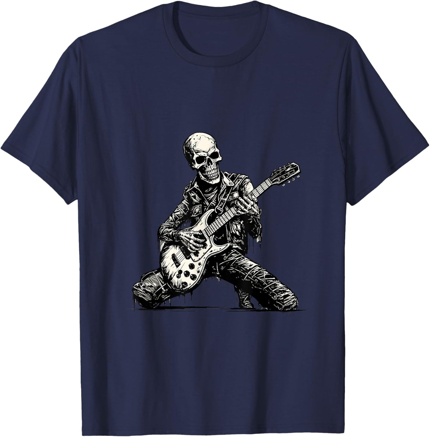 Skeleton Guitarist Skull Musician Guitar Rock Music T-Shirt - T-Shirt | Navy