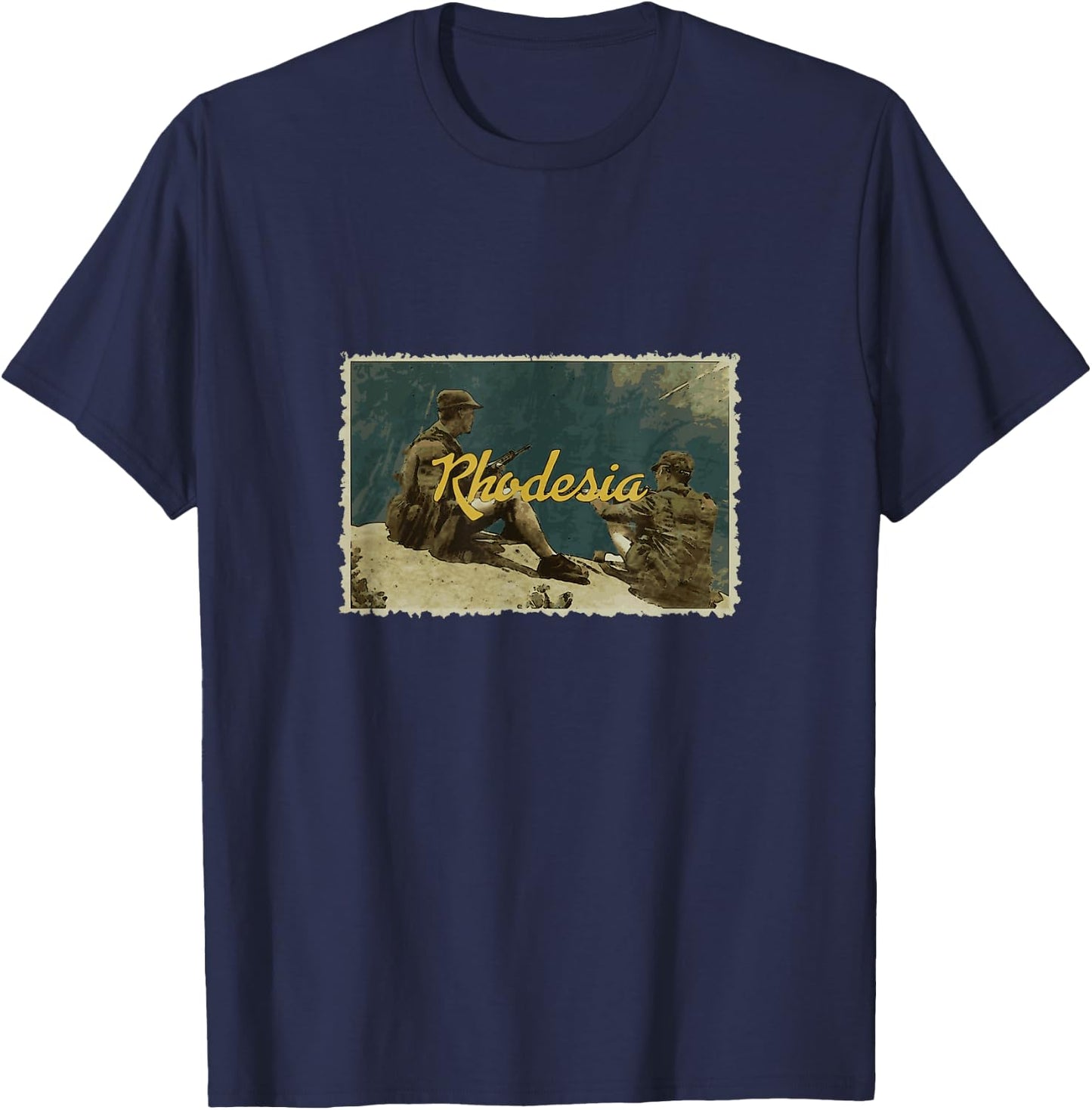 Rhodesian Vintage Postcard Soldiers Bush War , grey, S T-Shirt - T-Shirt | Navy