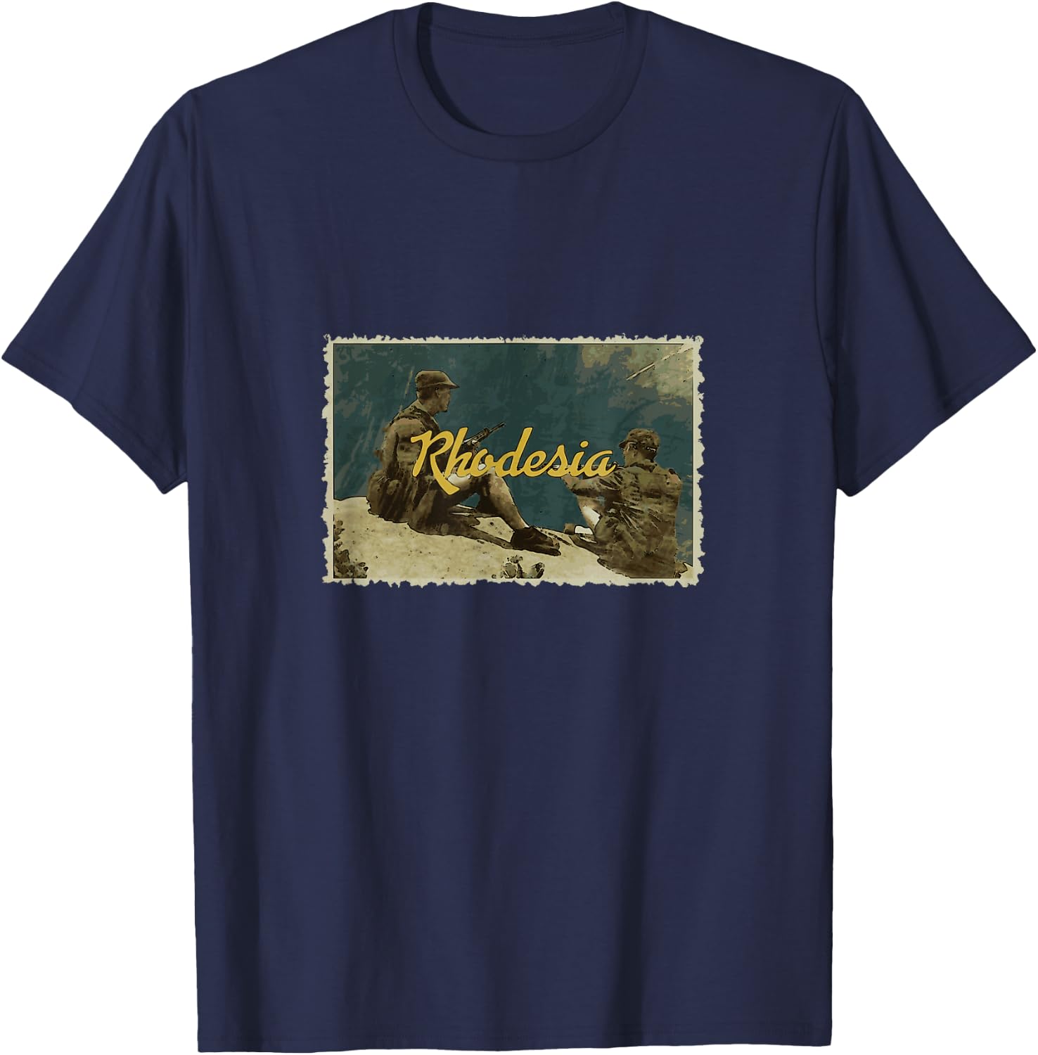Rhodesian Vintage Postcard Soldiers Bush War , grey, S T-Shirt - T-Shirt | Navy