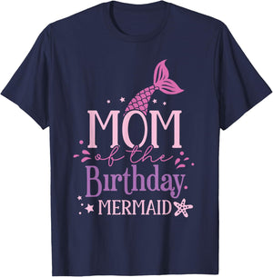 Mom Of The Birthday Mermaid Girls Mermaids Birthday Mermaid T-Shirt - T-Shirt | Navy