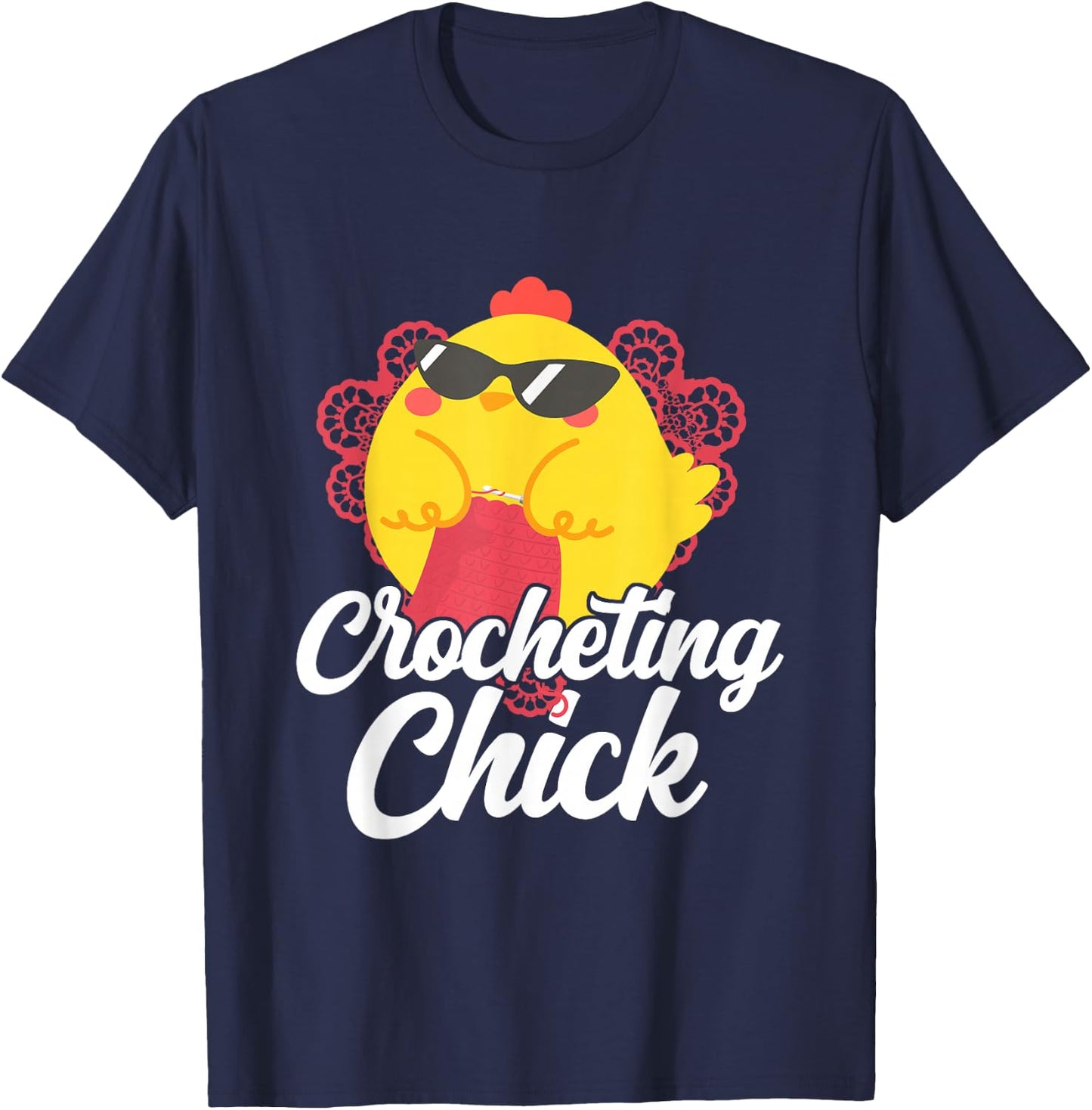 Crocheting Chicken Girl Crocheting Chick T-Shirt - T-Shirt | Navy