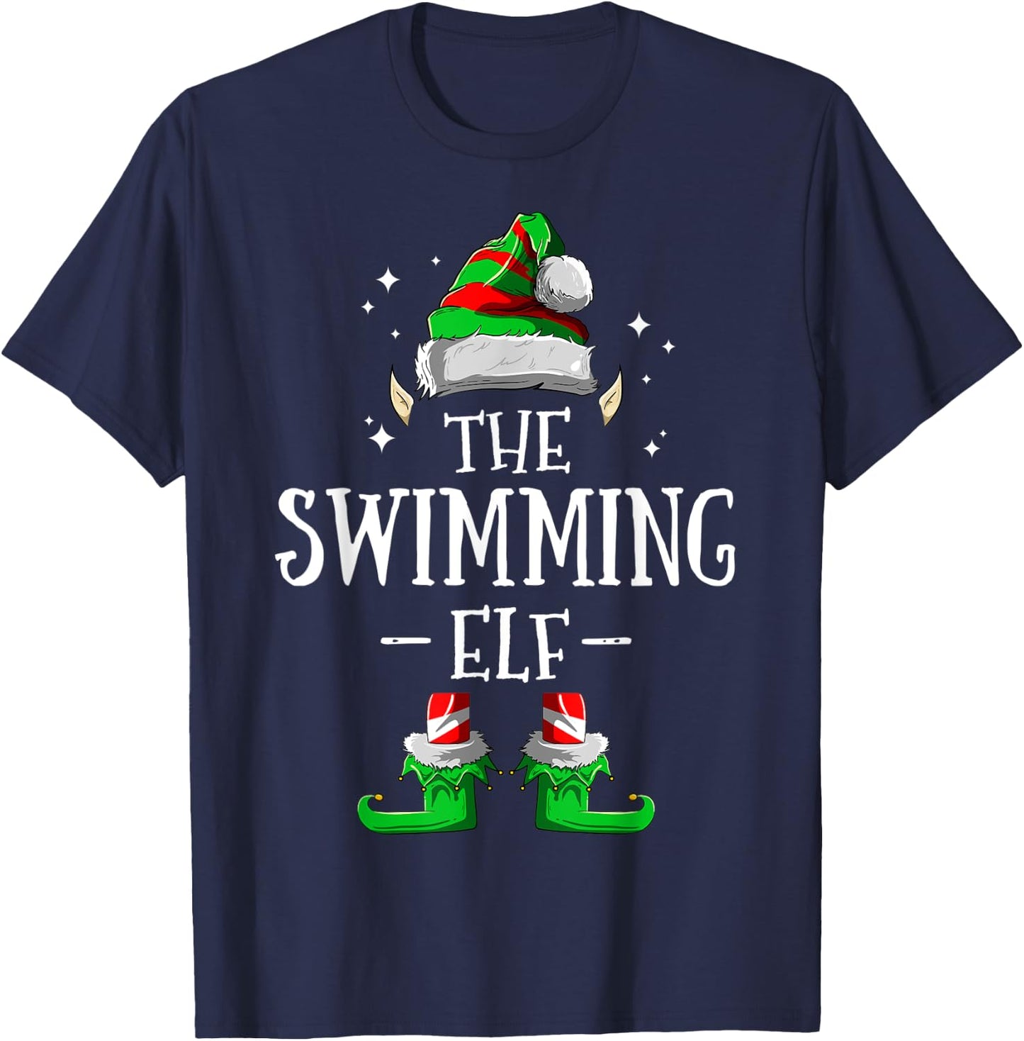 The Swimming Elf Matching Family Group Christmas Pajama T-Shirt - T-Shirt | Navy