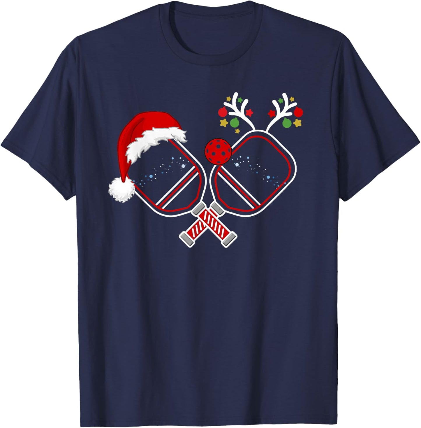Pickleball Christmas Santa Hat Reindeer Christmas Pickleball T-Shirt - T-Shirt | Navy