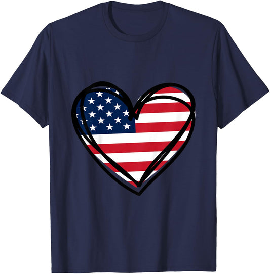 Girls 4th of July 4 Heart Flag US Independence Day Toddler T-Shirt - T-Shirt | Navy