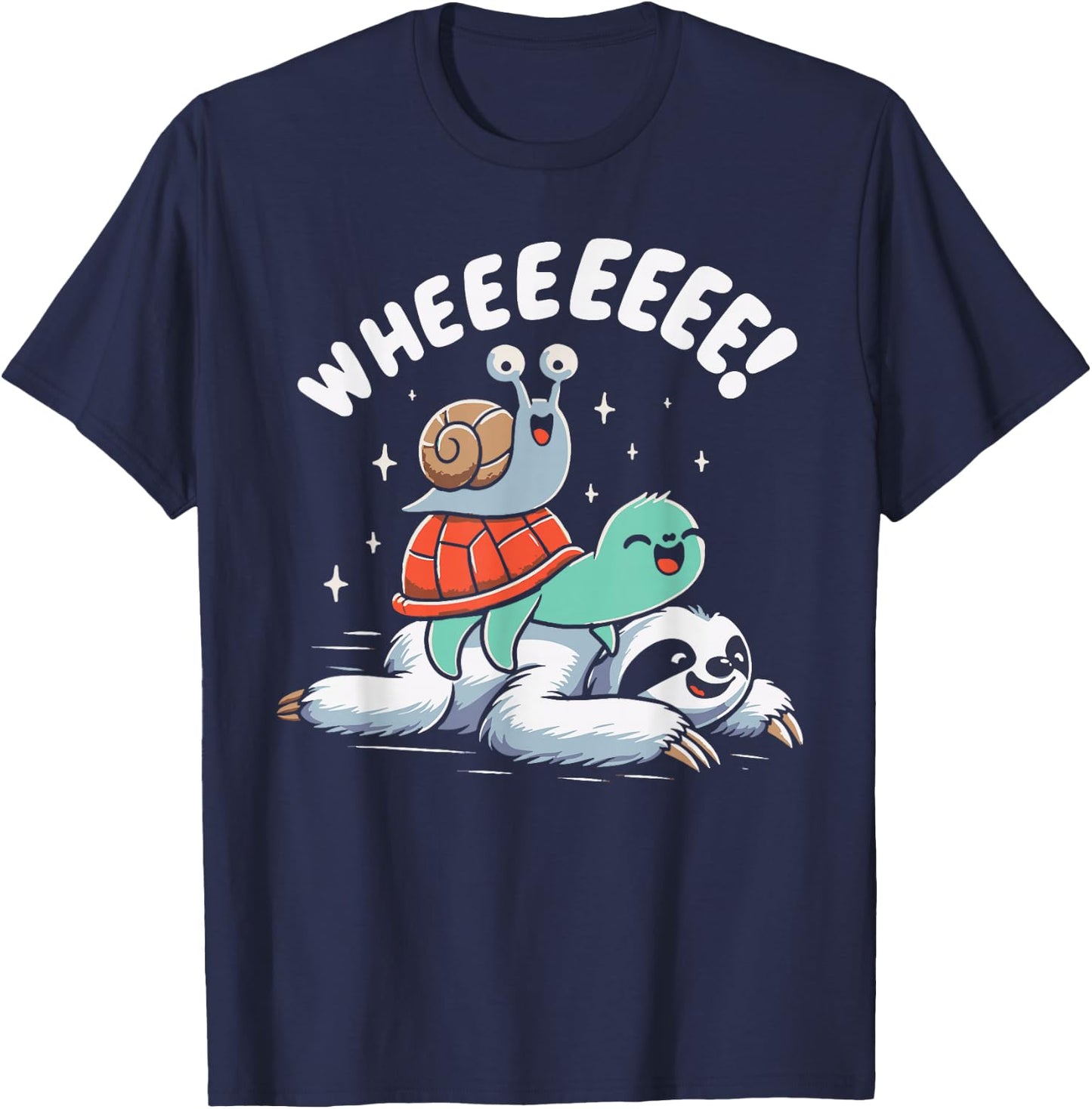 Sloth Snail Turtle Wheeee! Funny Slow Animals T-Shirt - T-Shirt | Navy
