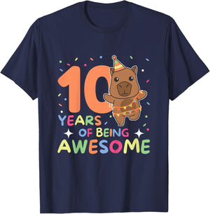 Kids 10th Birthday Capybara Kids Ten Years Old , black T-Shirt - T-Shirt | Navy
