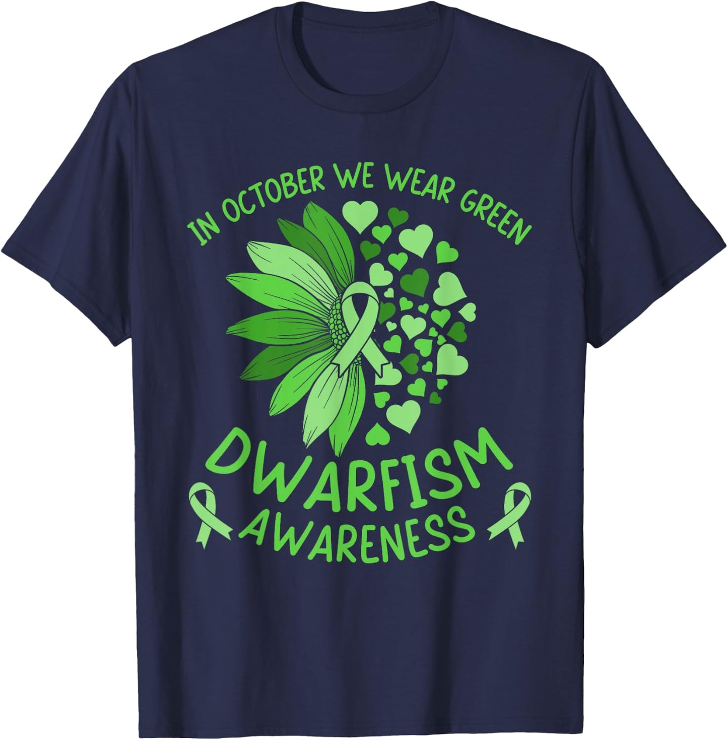 Dwarfism Awareness Ribbon Green Sunflower Support Squad T-Shirt - T-Shirt | Navy