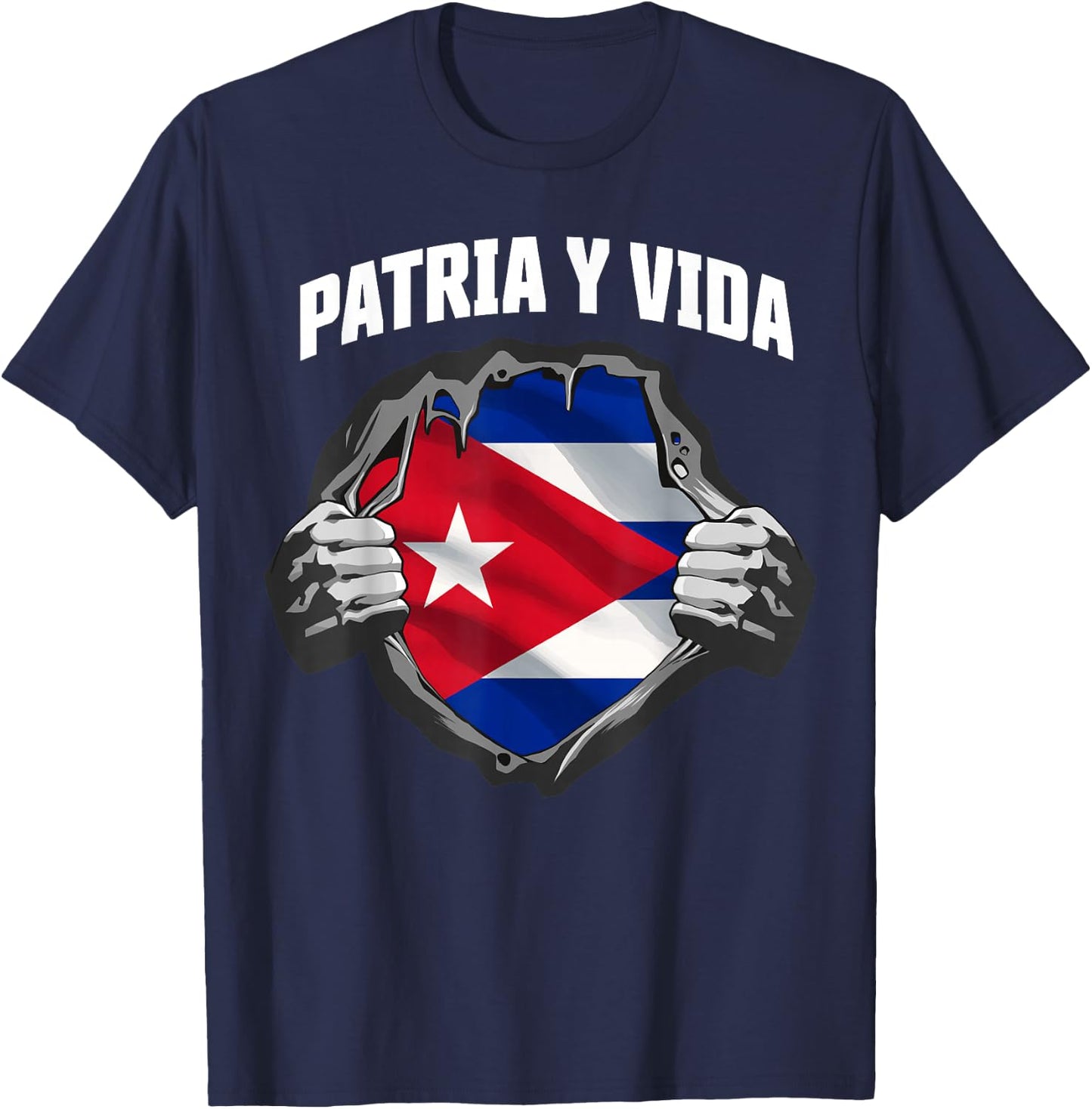 Patria Y Vida SOS Cuba Flag Free Cuba T-Shirt - T-Shirt | Navy