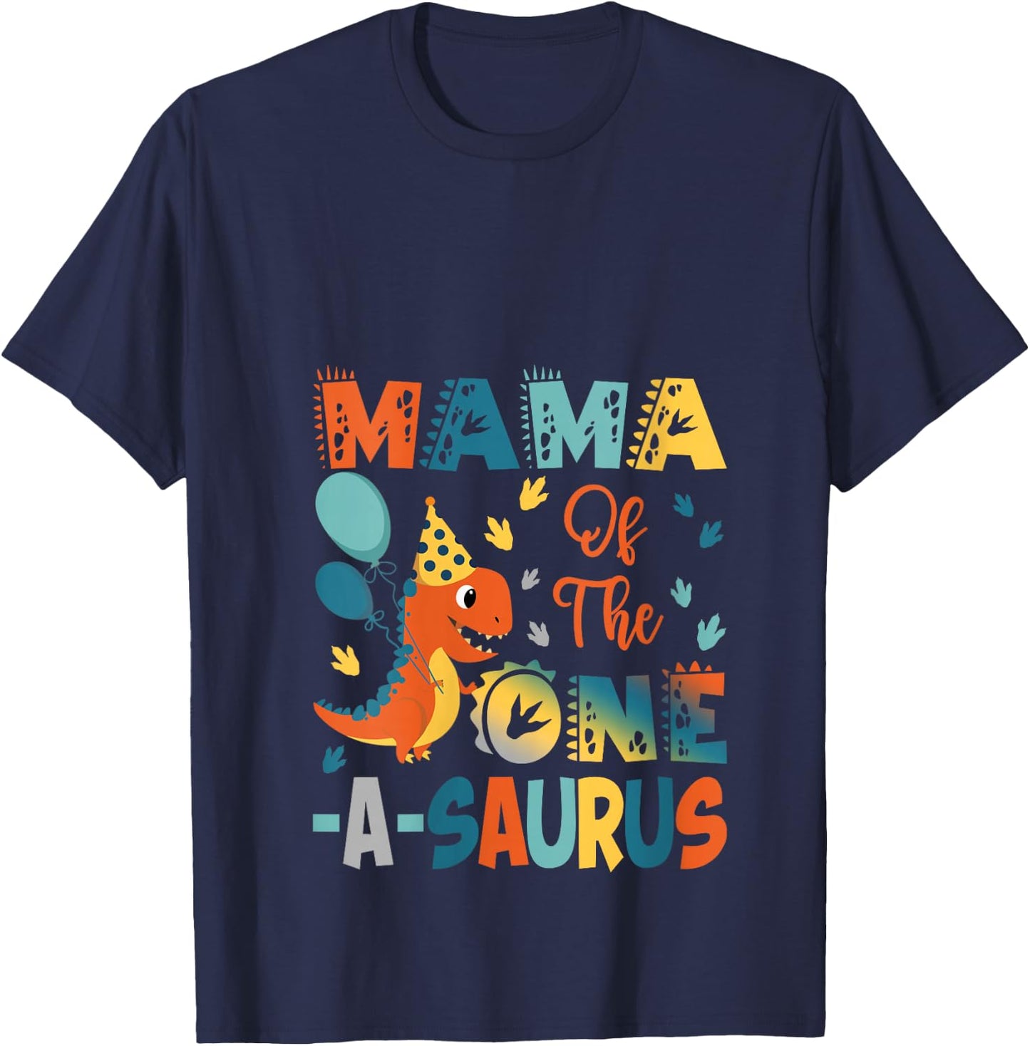 Mama Of The One-A-Saurus 2Nd Birthday Dinosaur Party V-Neck T-Shirt - T-Shirt | Navy