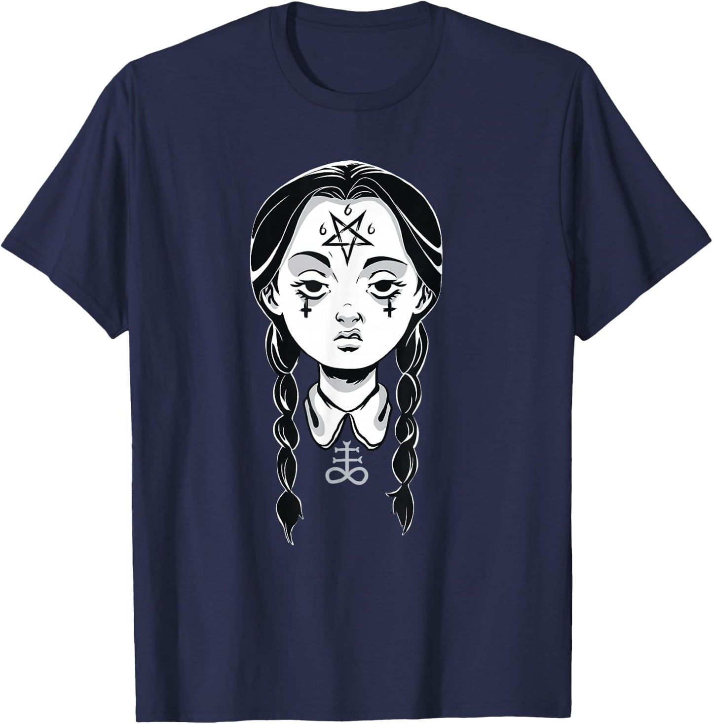 Satanic Shirt Punk Devil Goth Girl 666 Pentagram Leviathan T-Shirt - T-Shirt | Navy