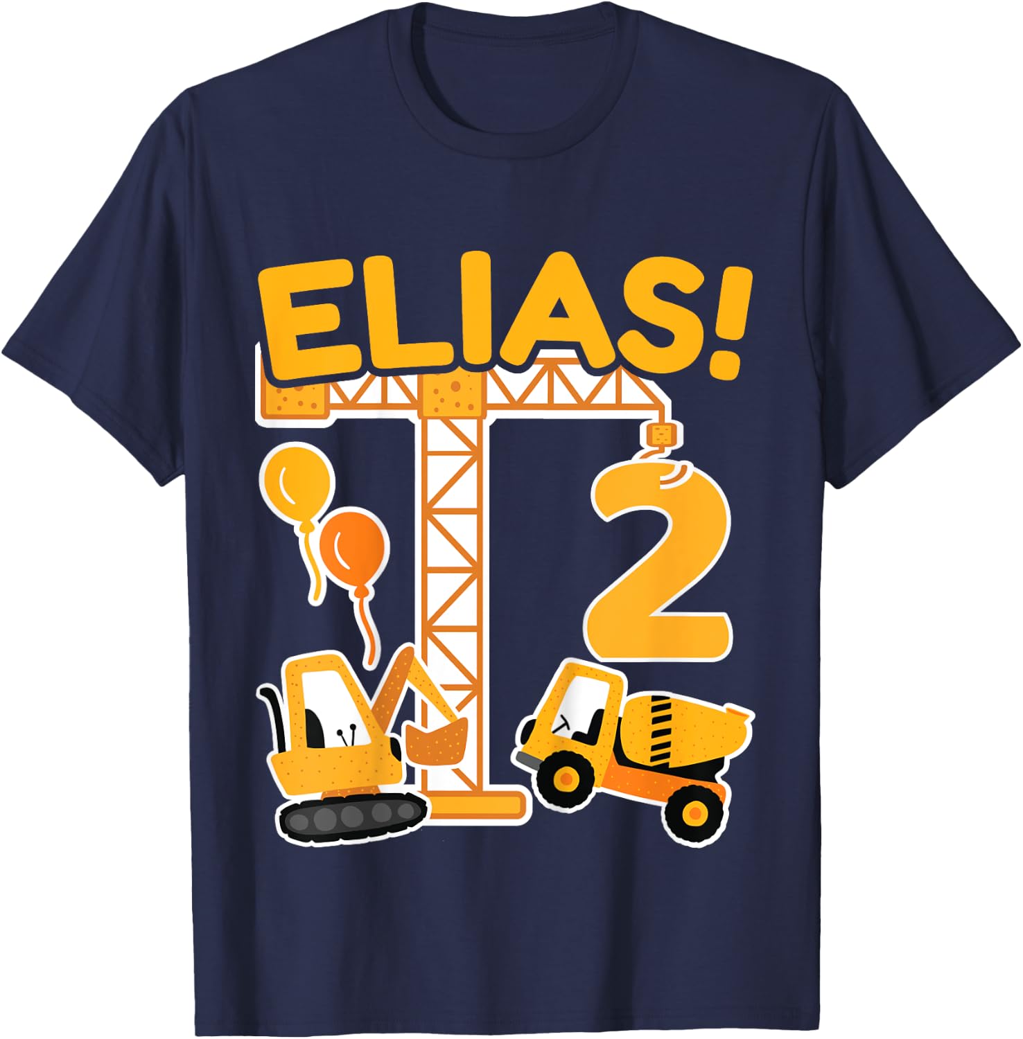 Kinder 2. Geburtstag Vorname Elias Bagger Deko Geschenk Jungen T-Shirt - T-Shirt | Navy
