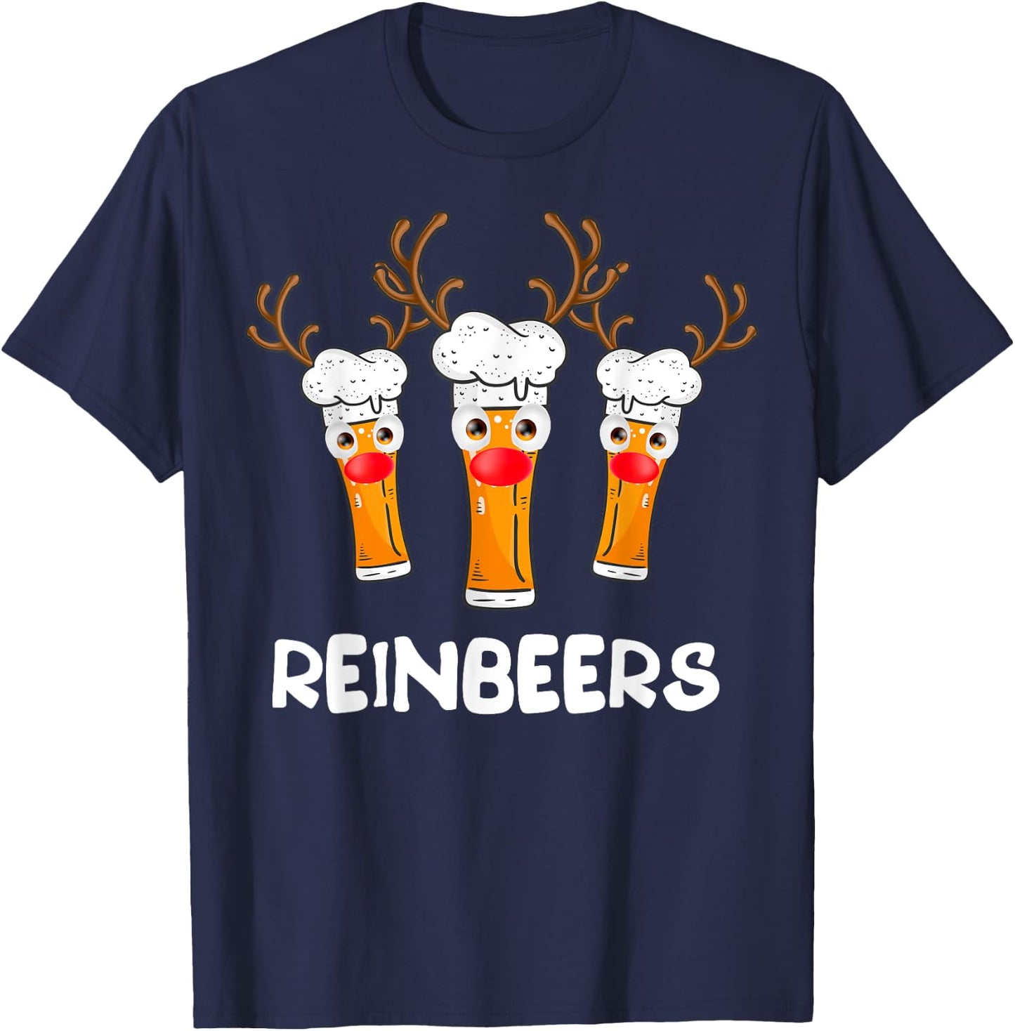 Reinbeers Funny Reindeer Beer Christmas Drinking Xmas Gift T-Shirt - T-Shirt | Navy